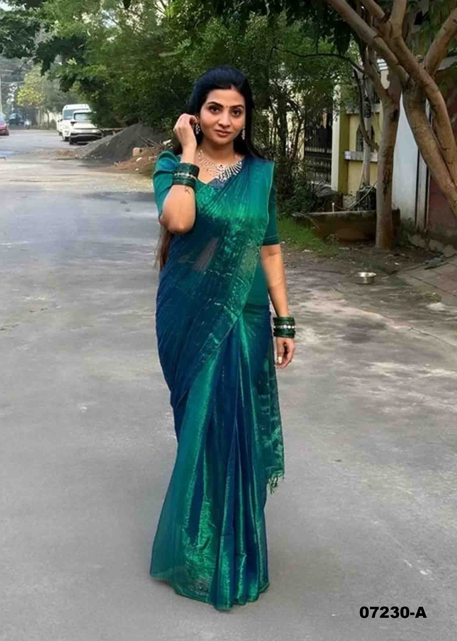 Madhumitha - 07230-A PeacockGreen Color Trendy Tissue Cotton Saree CM1428232 (LR4C)