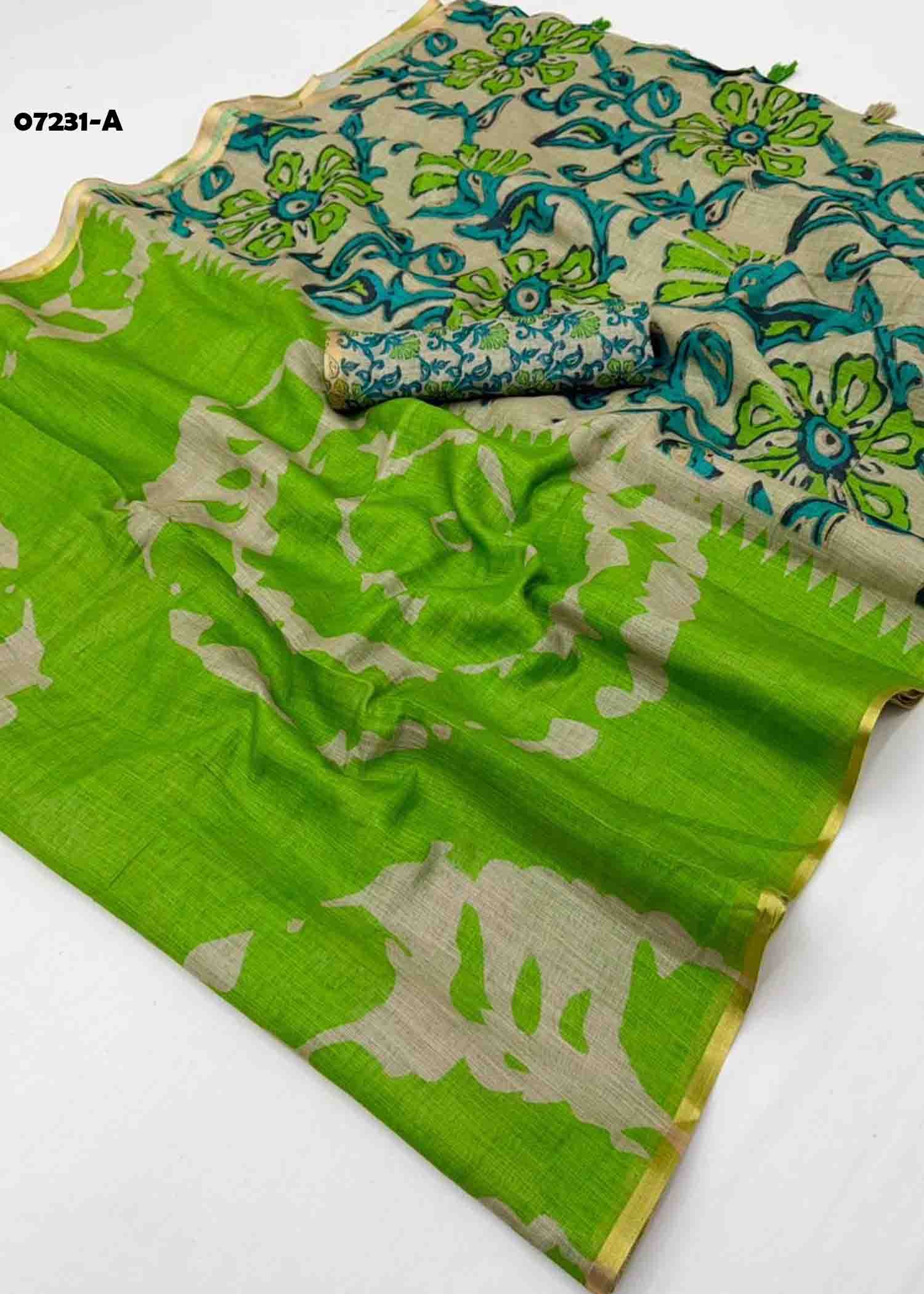 Ruhika - 07231-A Green Color Trendy Linen Cotton Saree CM1428268 (LR3B)