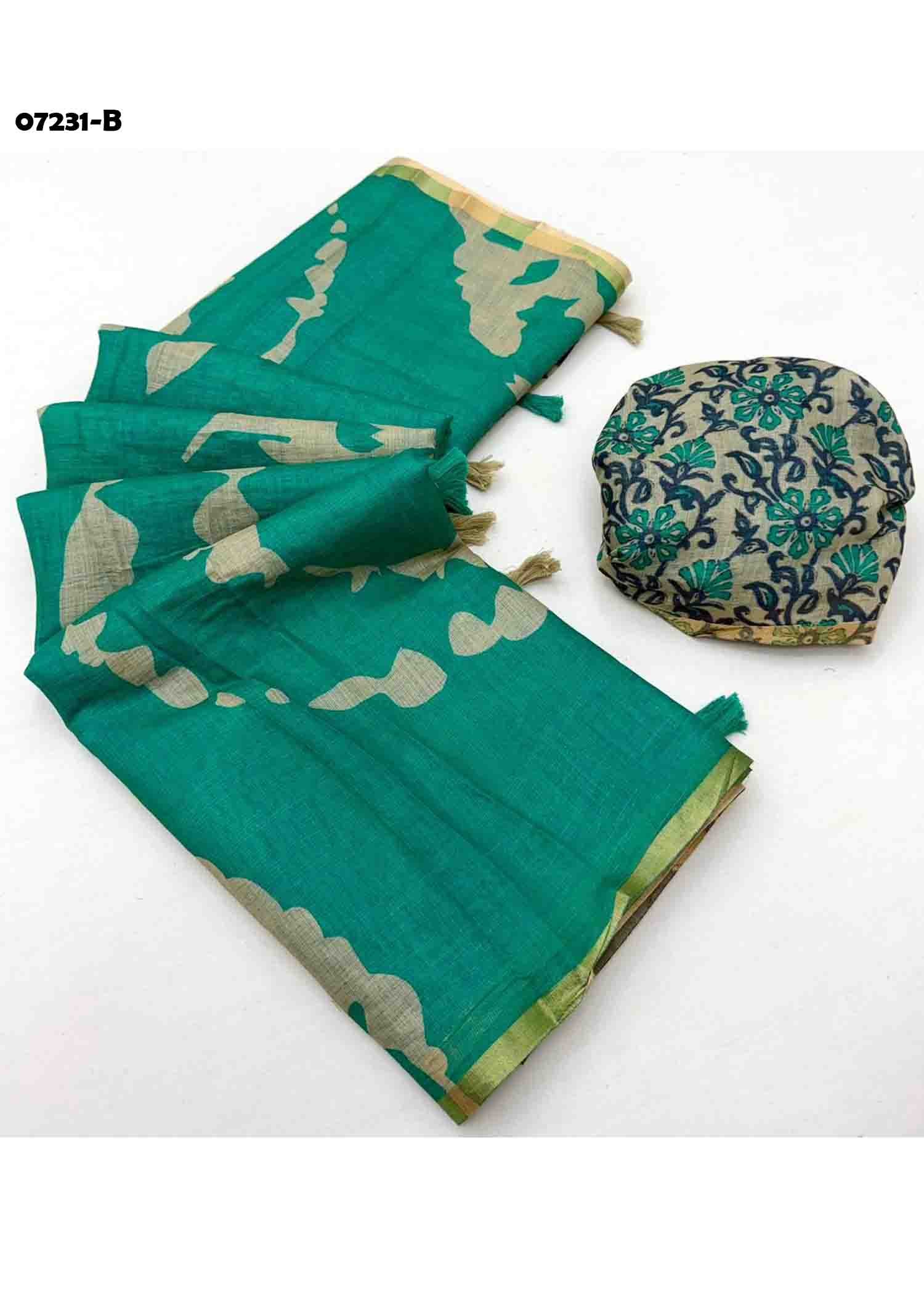 Ruhika - 07231-B PineGreen Color Trendy Linen Cotton Saree CM1428268 (LR3B)