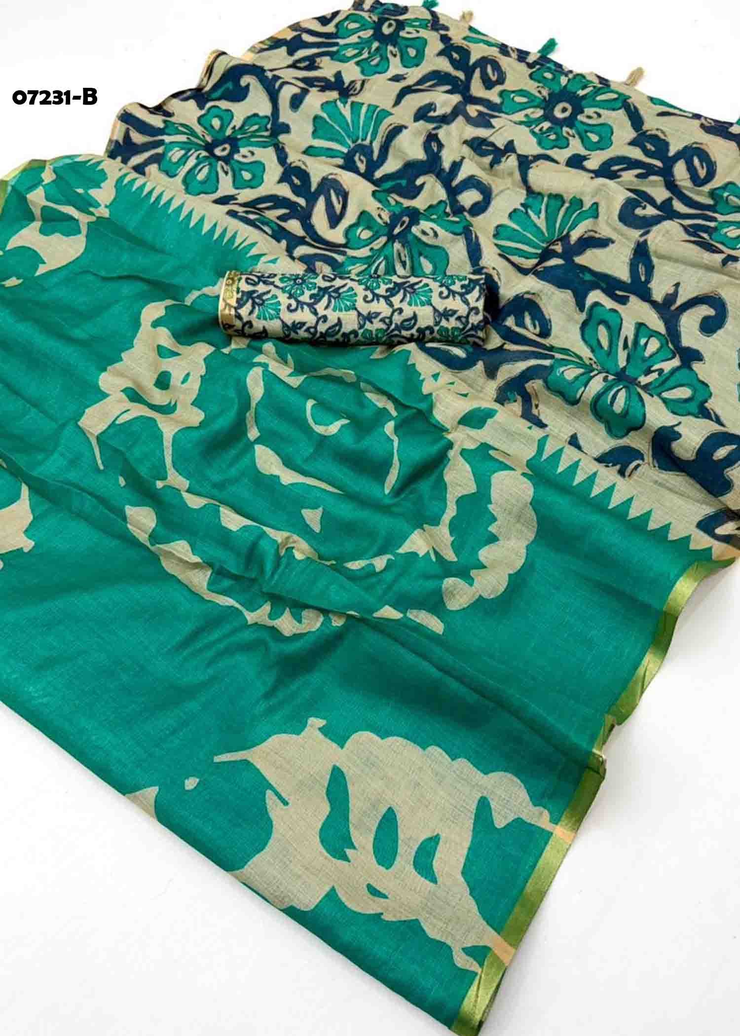 Ruhika - 07231-B PineGreen Color Trendy Linen Cotton Saree CM1428268 (LR3B)