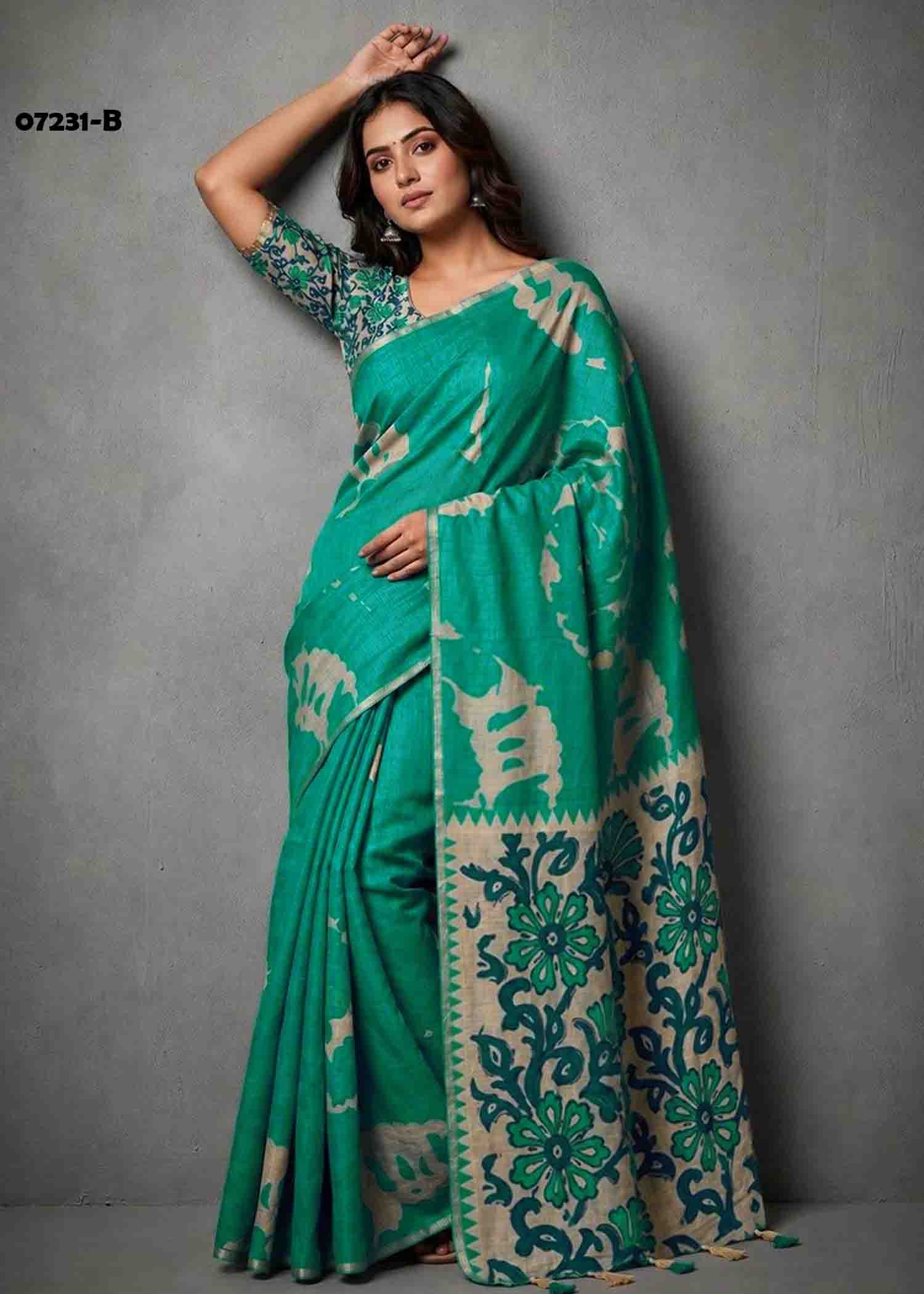 Ruhika - 07231-B PineGreen Color Trendy Linen Cotton Saree CM1428268 (LR3B)