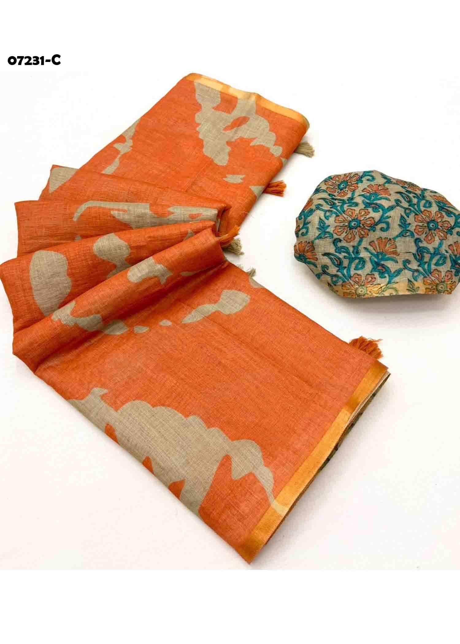Ruhika - 07231-C Orange Color Trendy Linen Cotton Saree CM1428268 (LR3B)