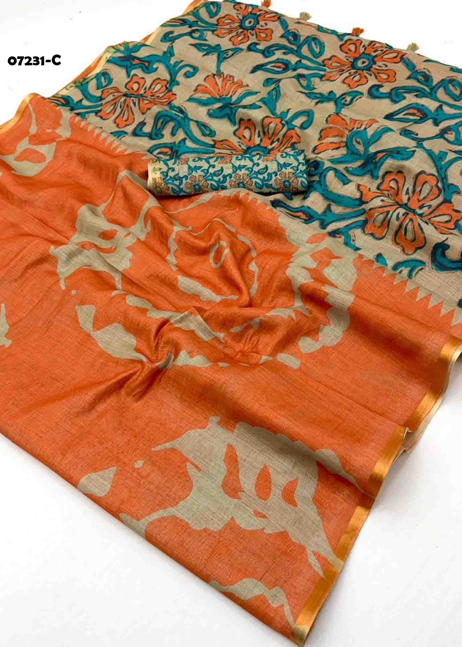 Ruhika - 07231-C Orange Color Trendy Linen Cotton Saree CM1428268 (LR3B)