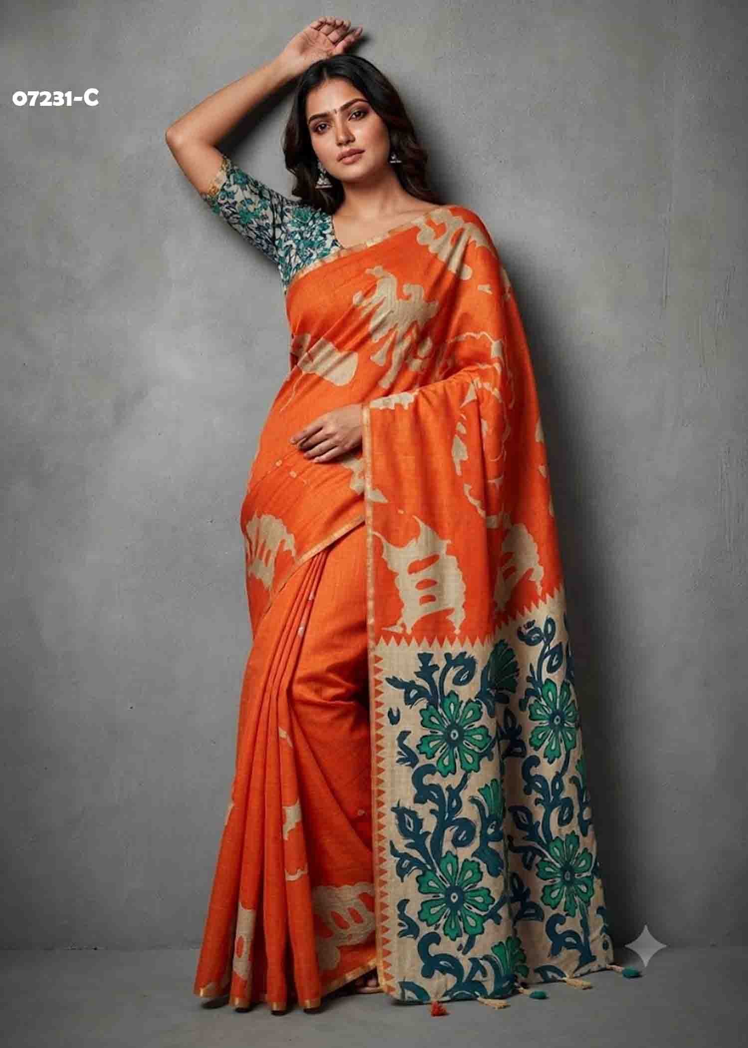 Ruhika - 07231-C Orange Color Trendy Linen Cotton Saree CM1428268 (LR3B)