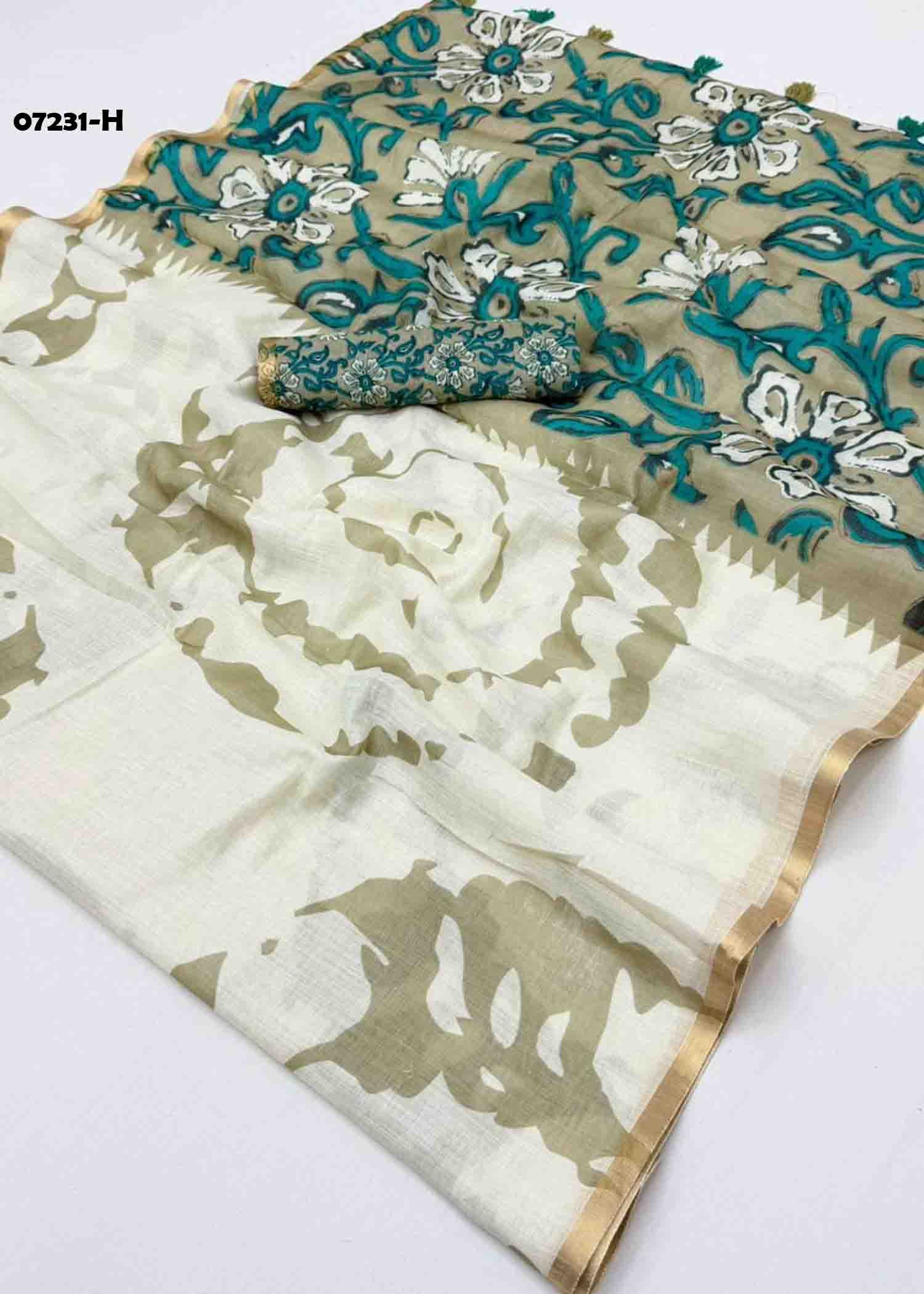 Ruhika - 07231-H White Color Trendy Linen Cotton Saree CM1428268 (LR3B)