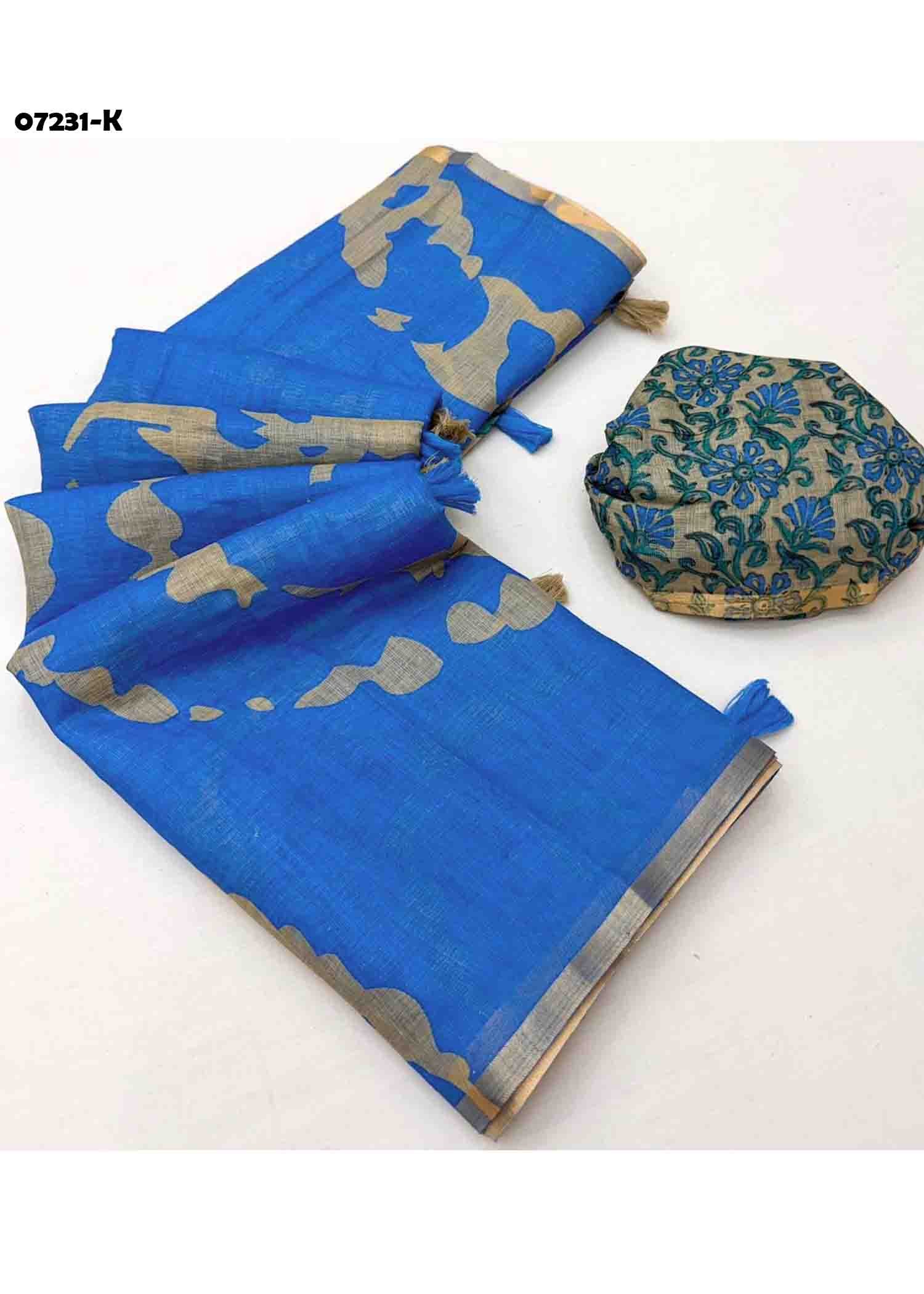 Ruhika - 07231-K RoyalBlue Color Trendy Linen Cotton Saree CM1428268 (LR3B)
