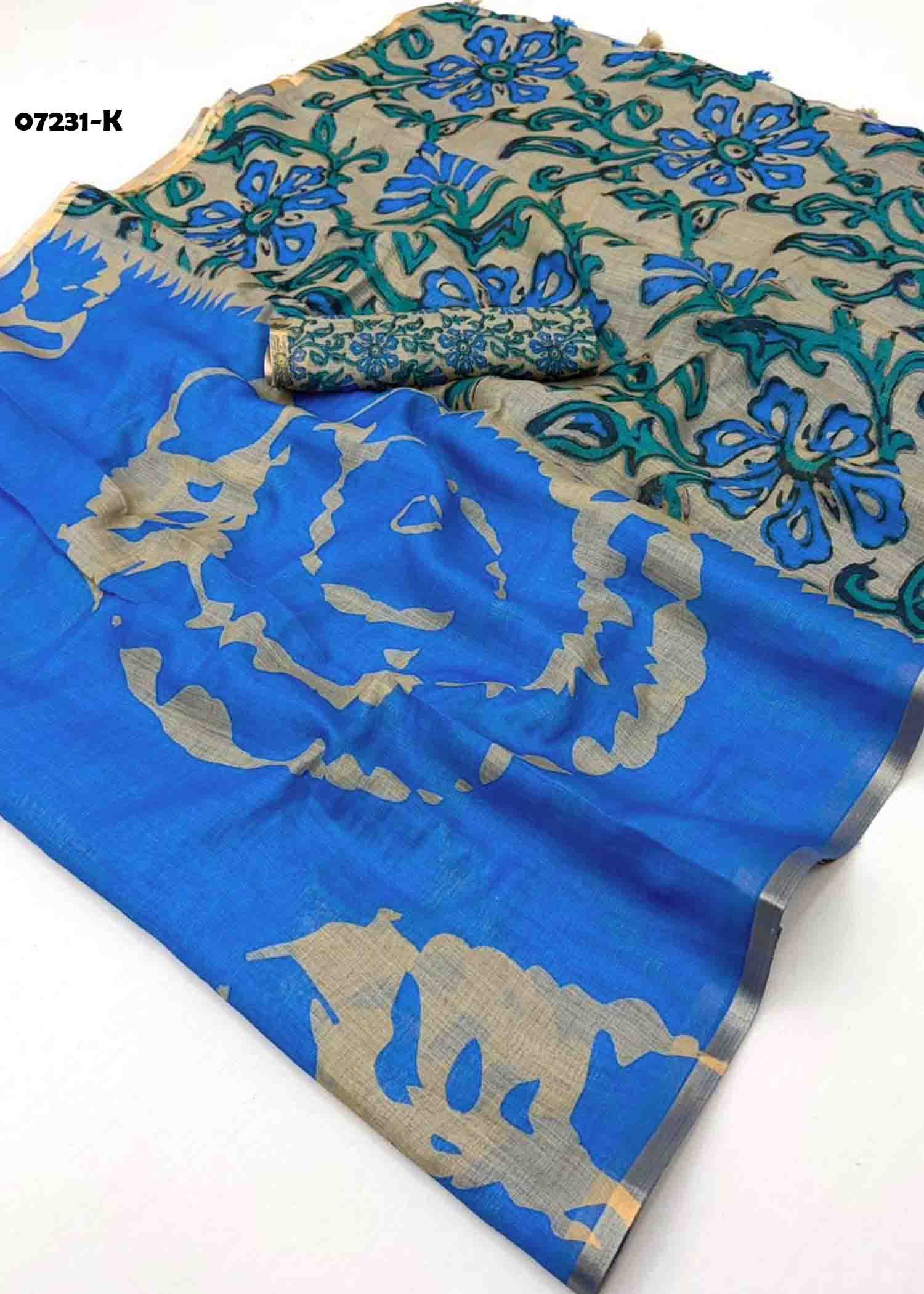 Ruhika - 07231-K RoyalBlue Color Trendy Linen Cotton Saree CM1428268 (LR3B)