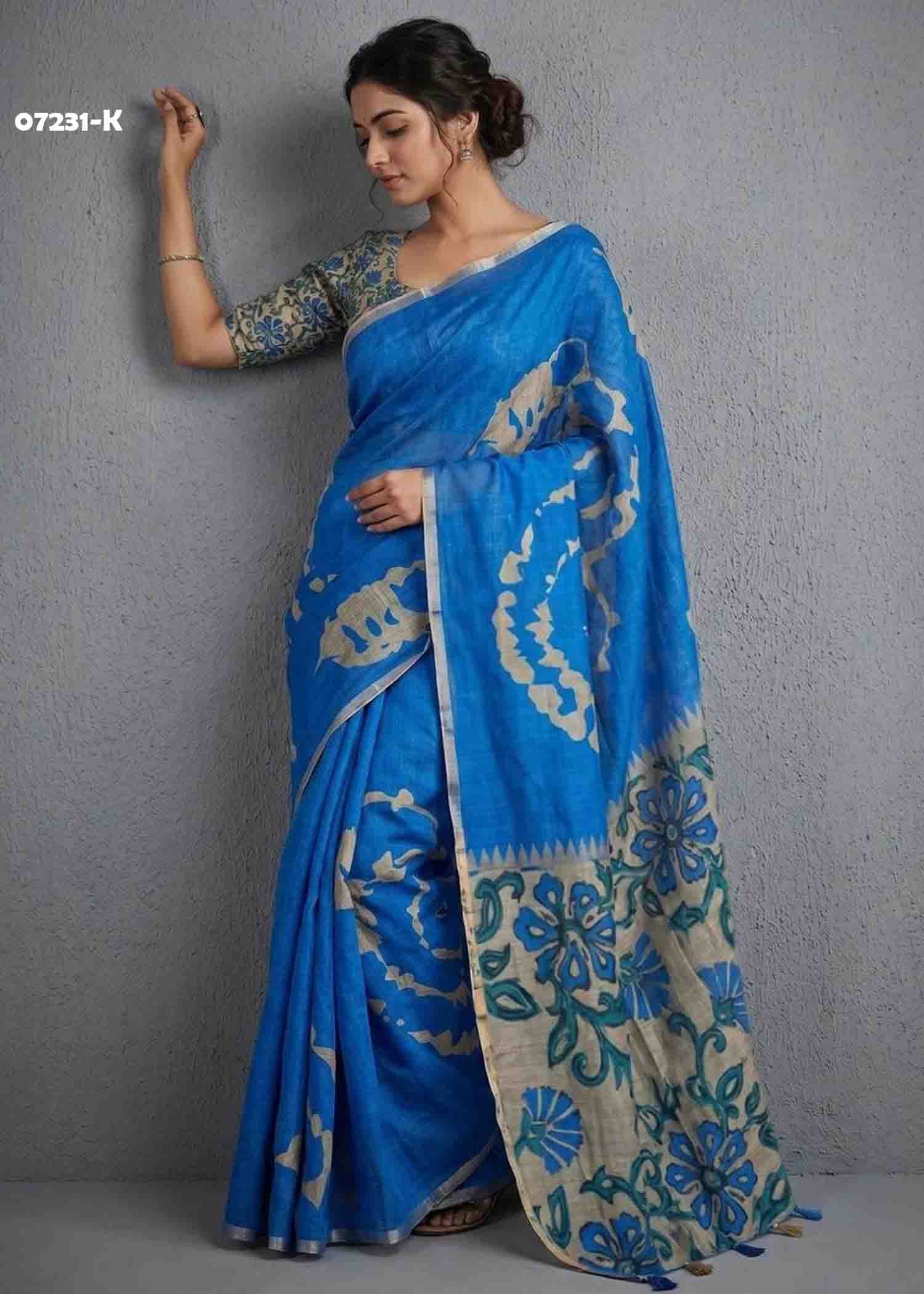 Ruhika - 07231-K RoyalBlue Color Trendy Linen Cotton Saree CM1428268 (LR3B)