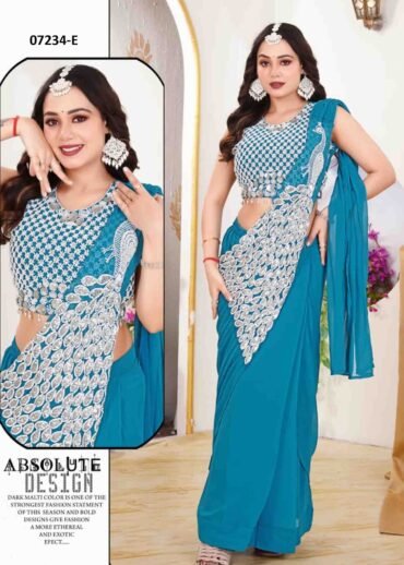 Olivia - 07232-E ElectricBlue Color Choli/Ready To Wear Georgatte Fabric With Embroidery Beats & Sequance Wok CM1431729