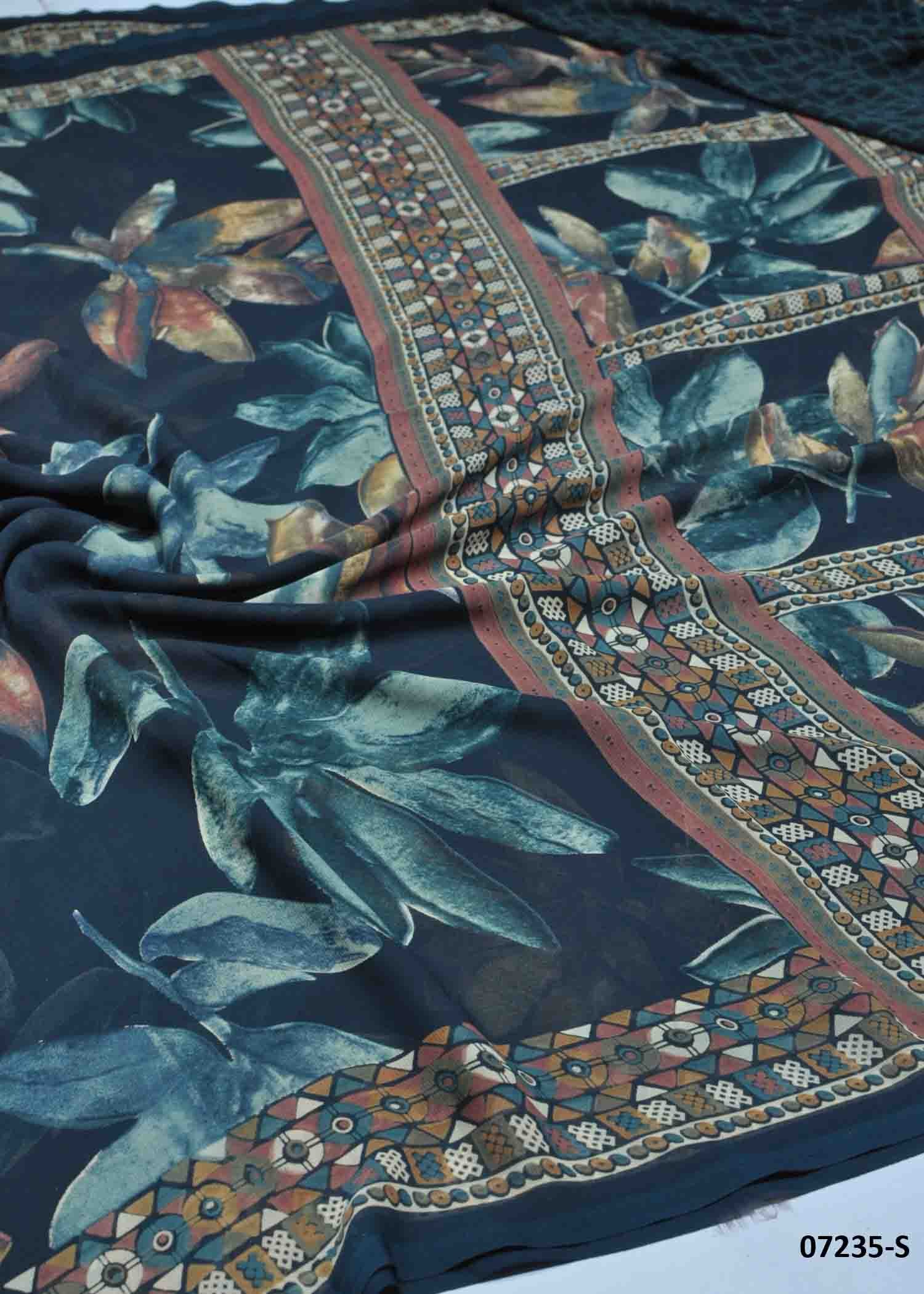 Meenatchi - 07235-S PeacockBlue Color Trendy Soft Georgetten Saree CM1433476 (LR4B)