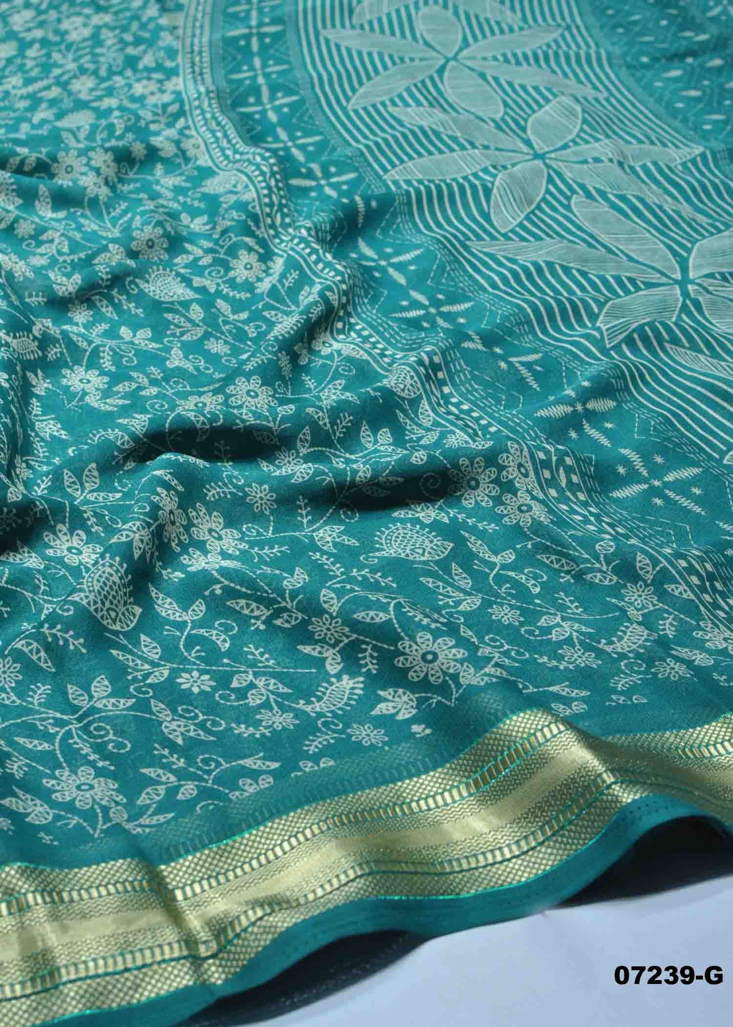 Saanvi - 07239-G Cyan Color Trendy Chiffon Saree CM1419237 (RR1C)