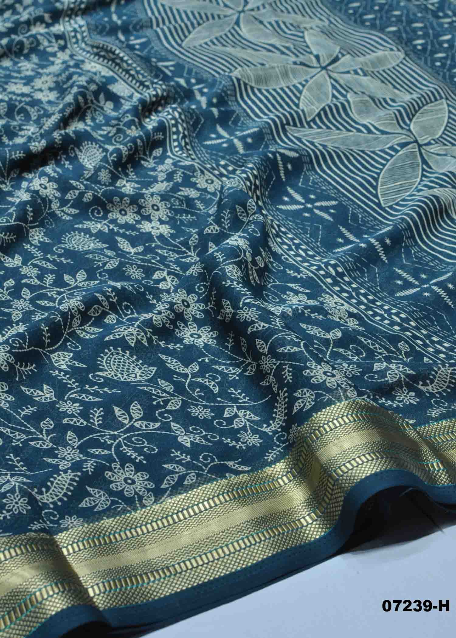 Saanvi - 07239-H PeacockBlue Color Trendy Chiffon Saree CM1419237 (RR1C)