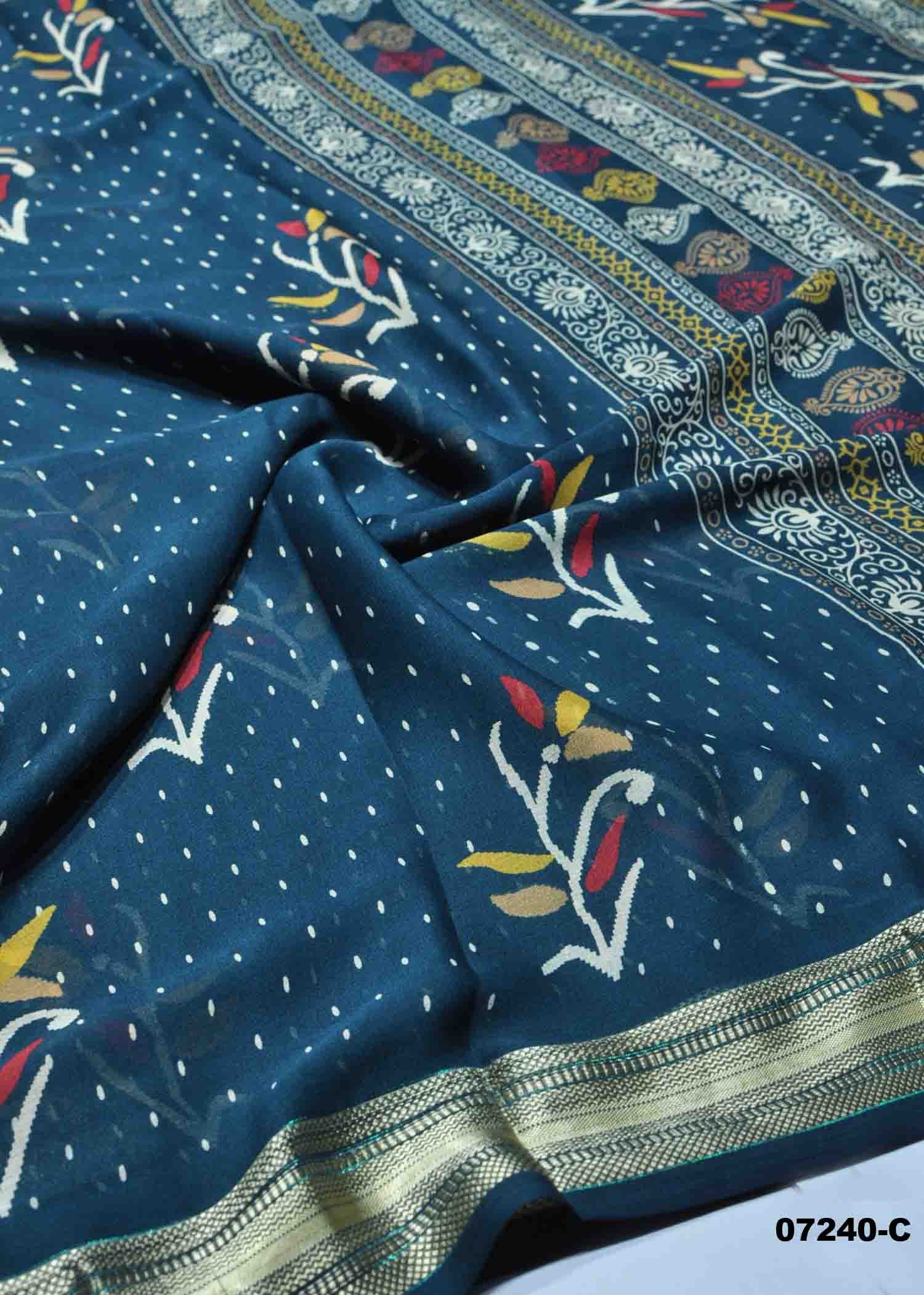 Veda - 07240-C PeacockBlue Color Trendy Chiffon Saree CM1419237 (RR1C)