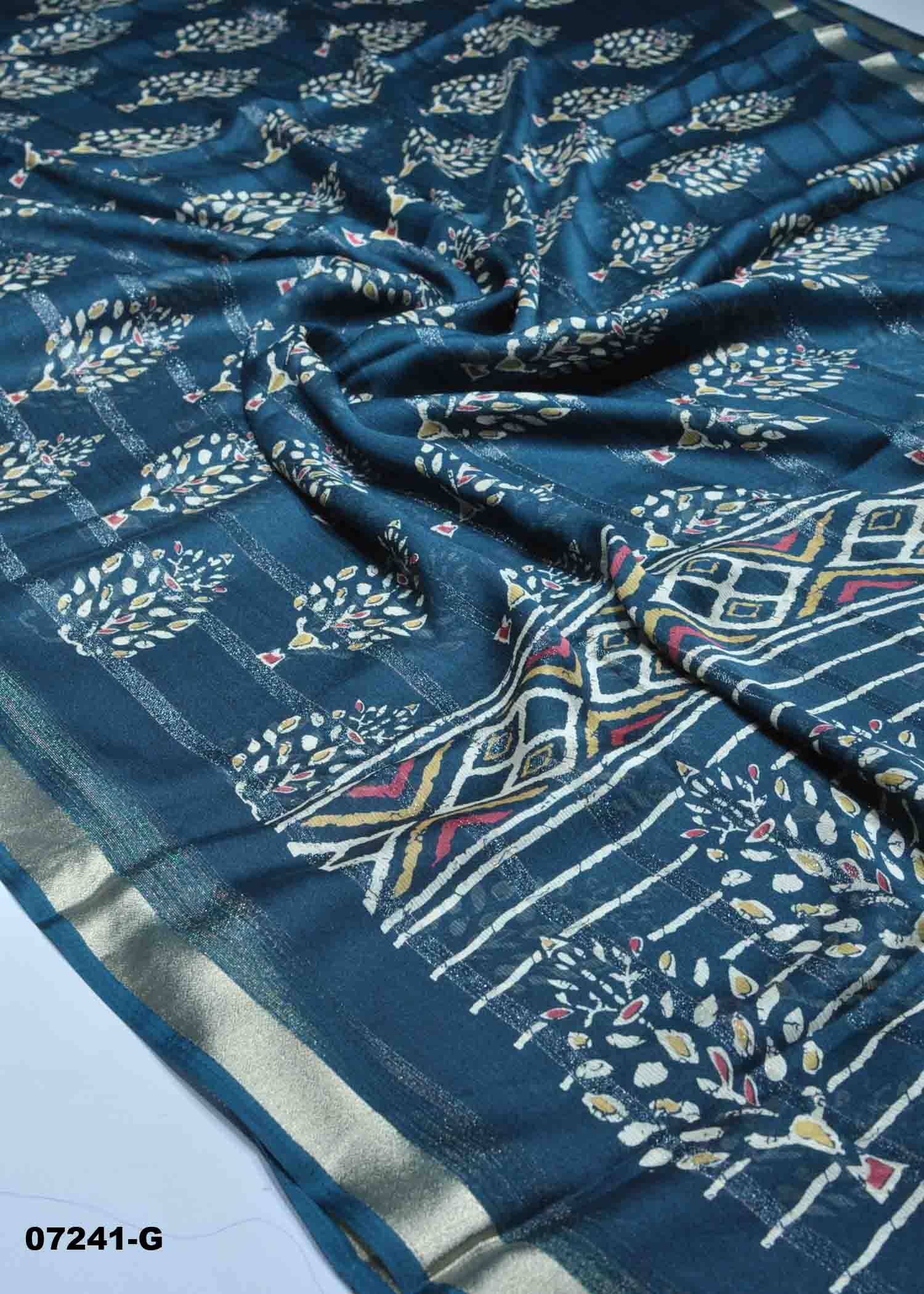 Pallavi - 07241-G PeacockBlue Color Trendy Chiffon Saree CM1430056 (RR1B)