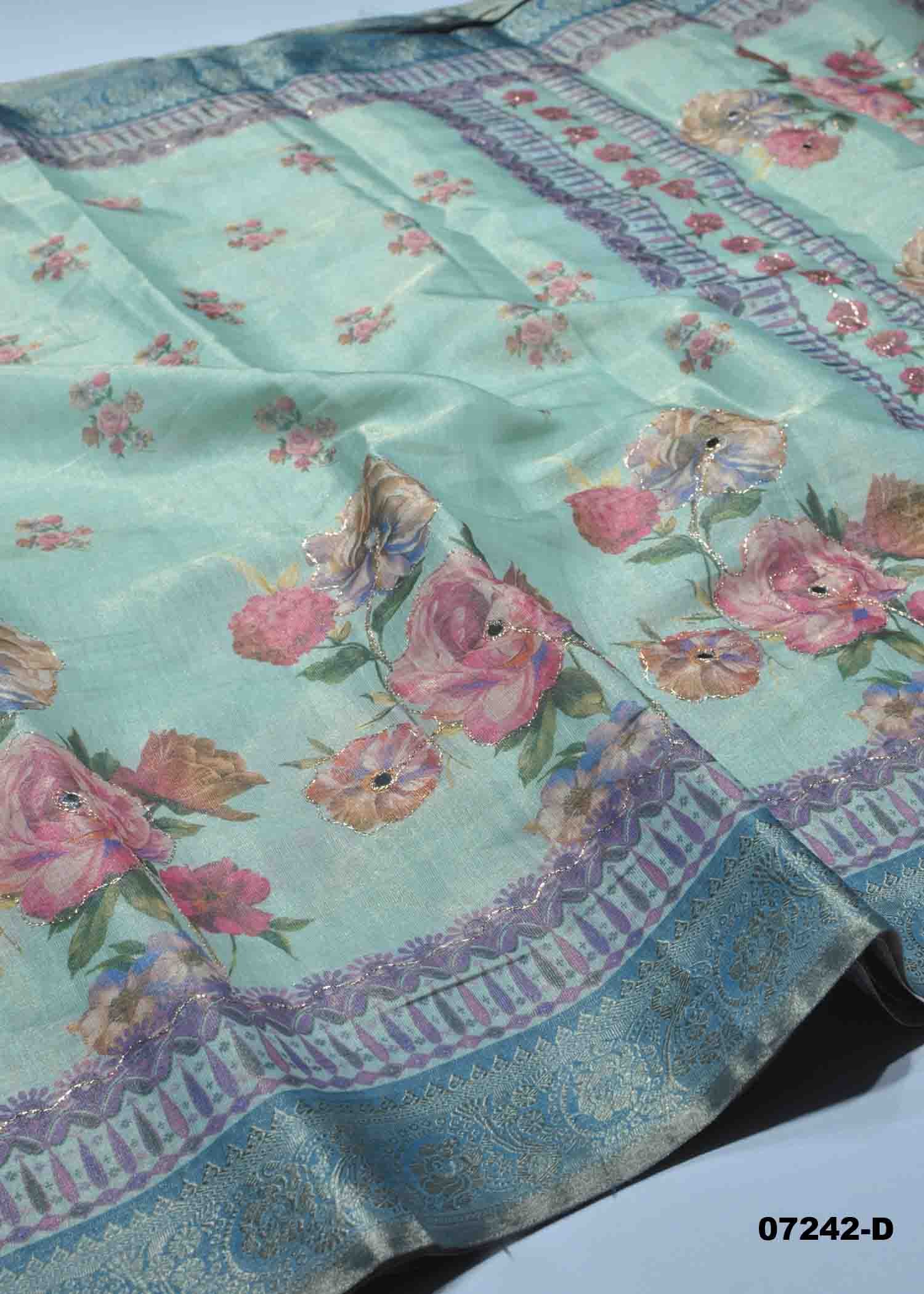 Vihana - 07242-D Cyan Color Excellent Fancy Cotton Saree CM1431197 (RR1C)