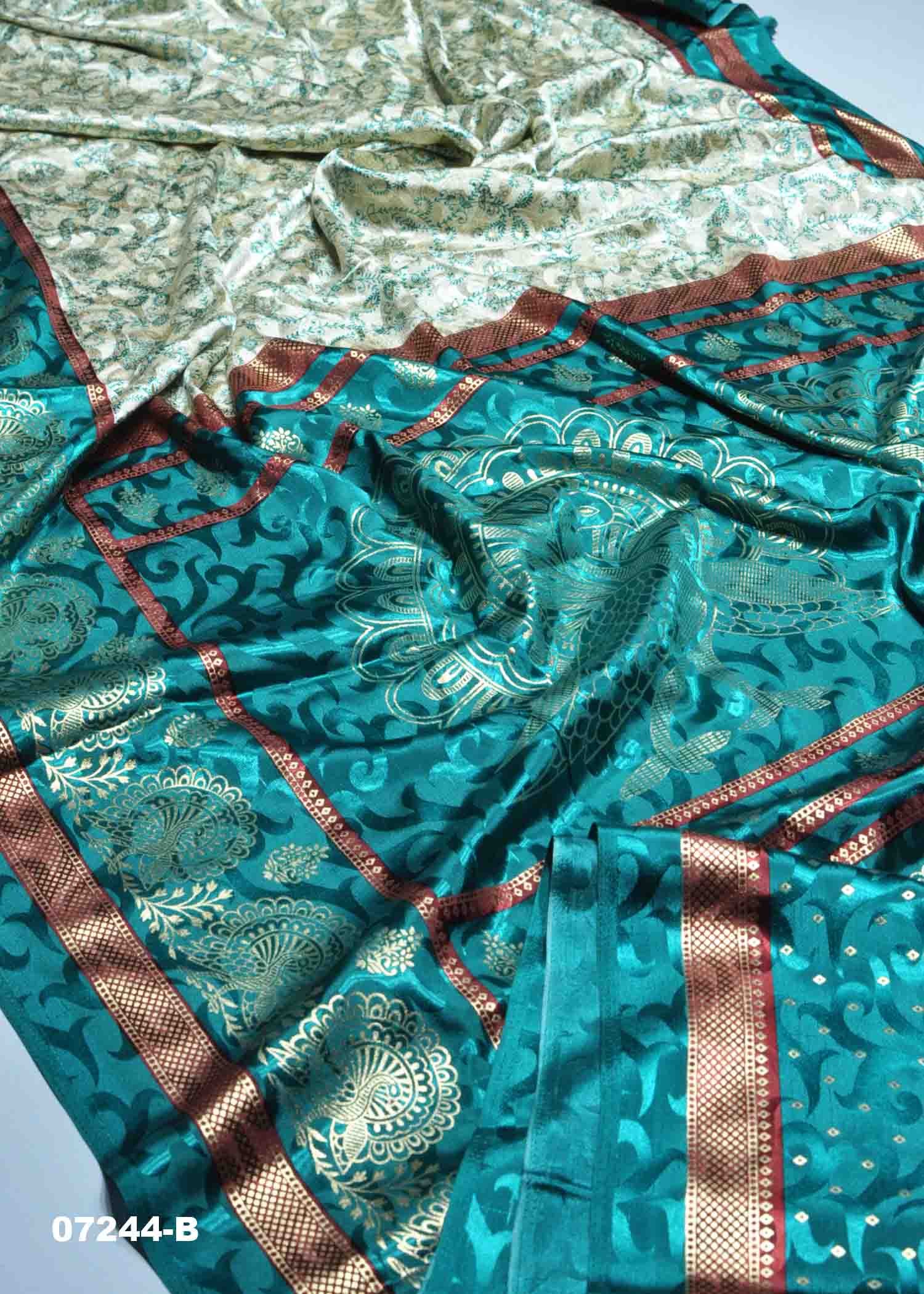 Abirami - 07244-B Tan Color Trendy Satin Brasso Saree CM1431975 (RR1D)