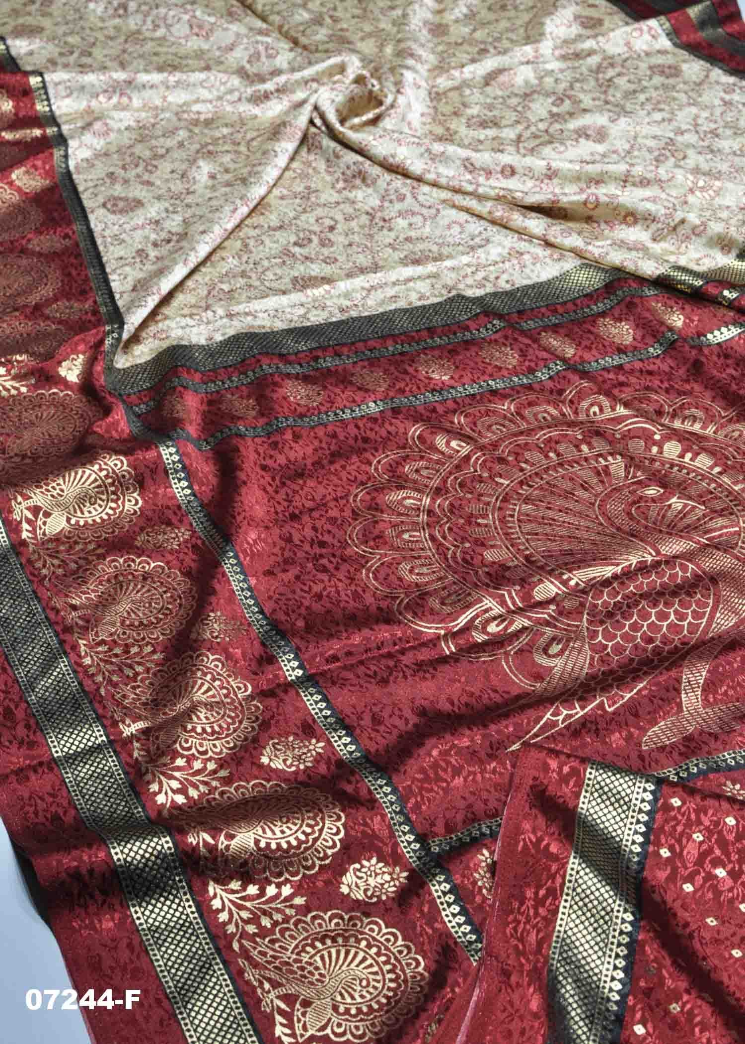 Abirami - 07244-F Tan Color Trendy Satin Brasso Saree CM1431975 (RR1D)