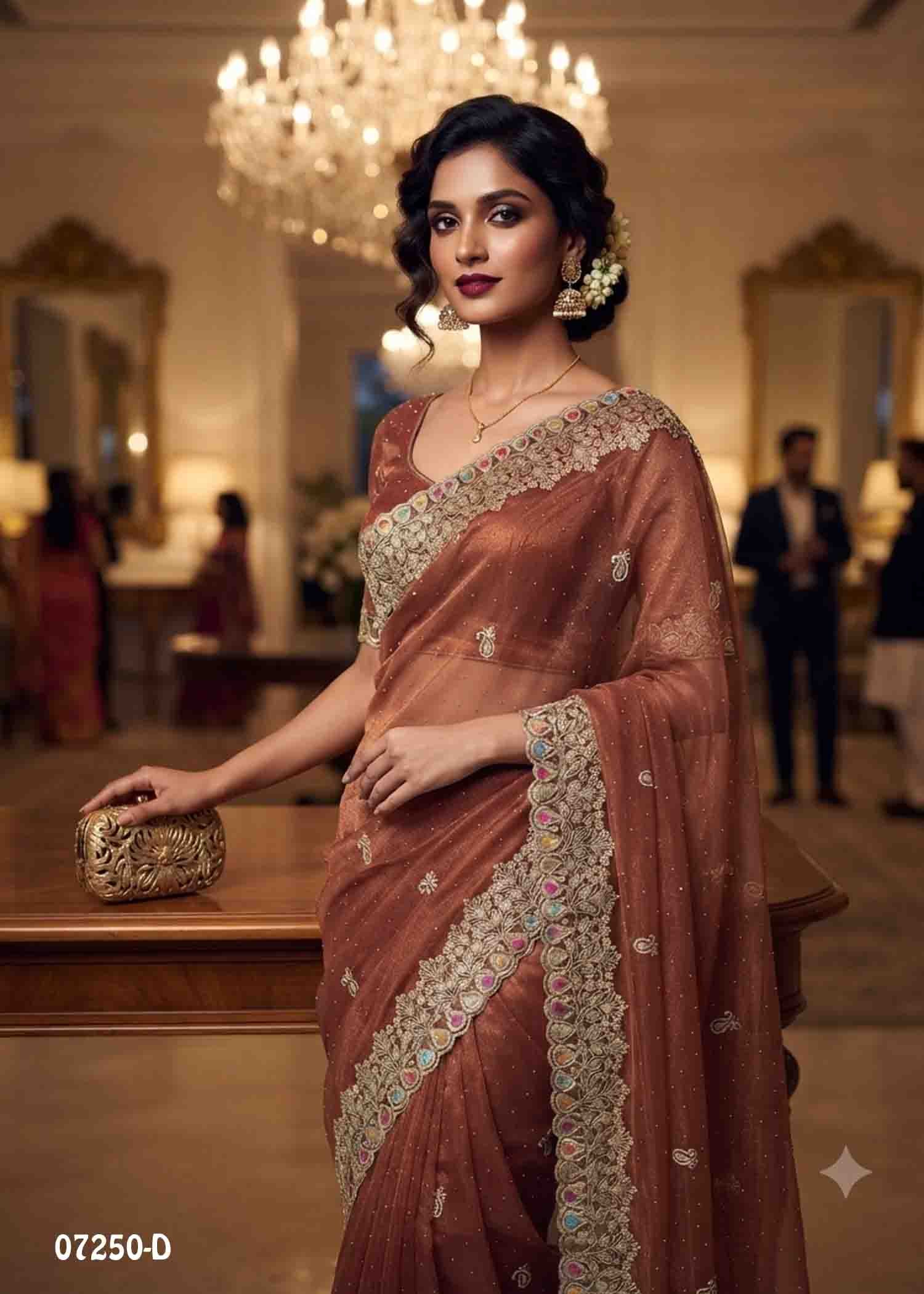 Aaradhana - 07250-D Brown Color Excellent Netted Saree CM1444198 (RR2D)