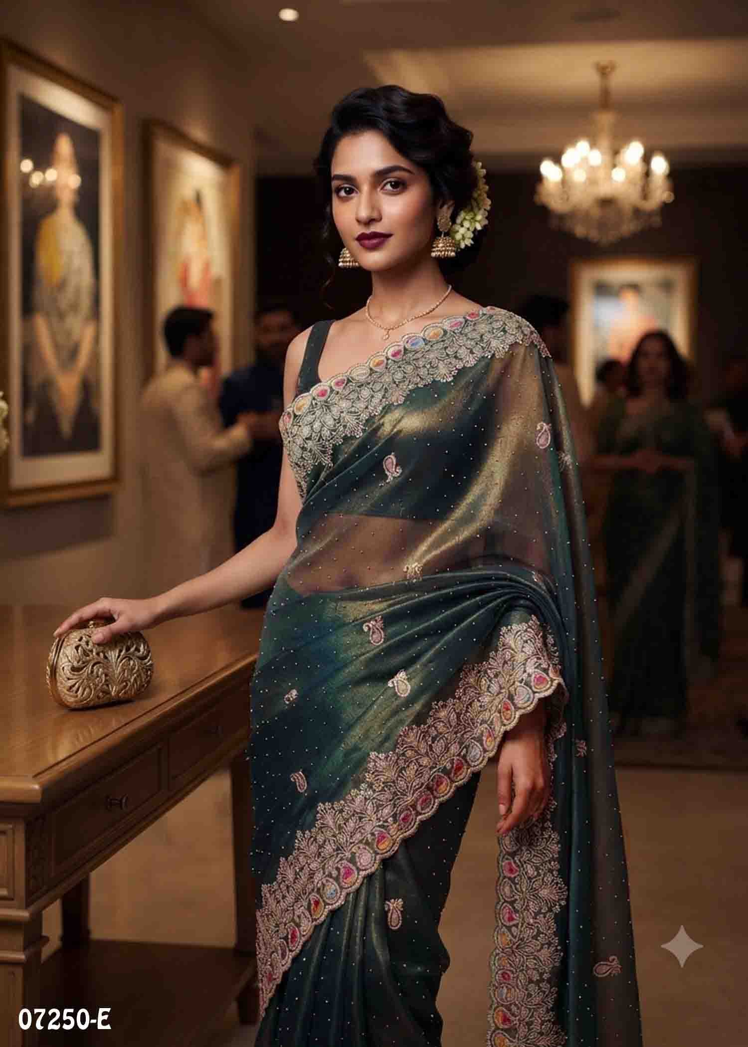 Aaradhana - 07250-E DarkGreen Color Excellent Netted Saree CM1444198 (RR2D)