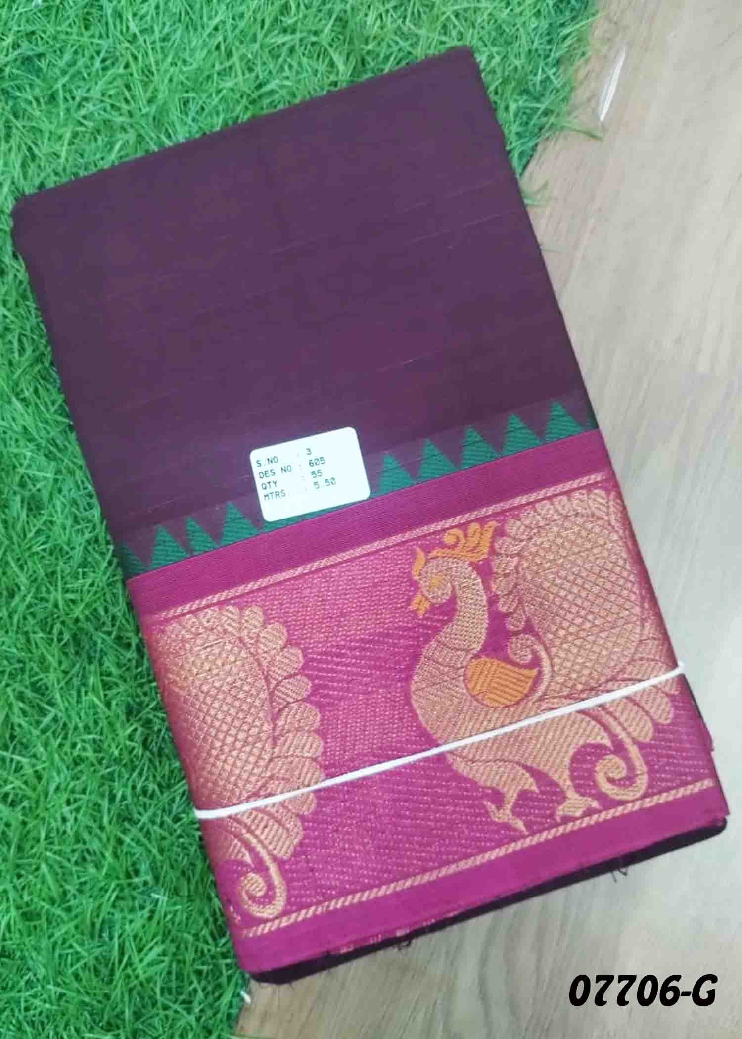 Janavi - 07706-G Deeppurple Color Traditional Chettinad Cotton Saree CM1439861 (RR2B)