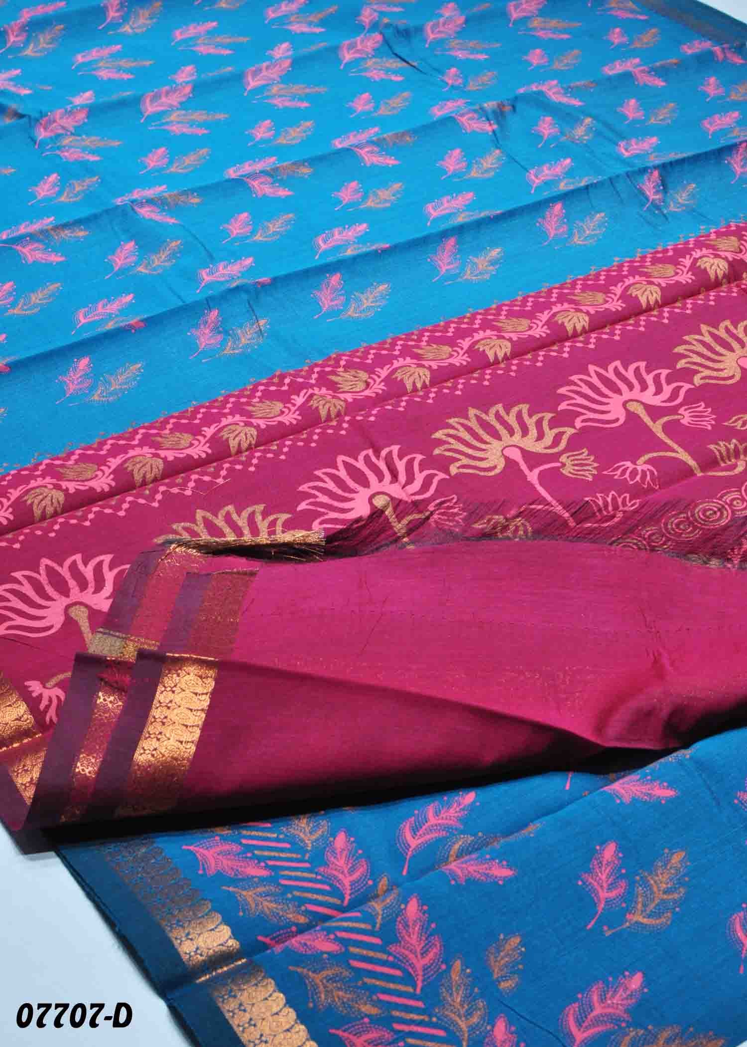 Lekha - 07707- D Cyan Color Traditional Silk Cotton Saree CM1432376 (RR2B)