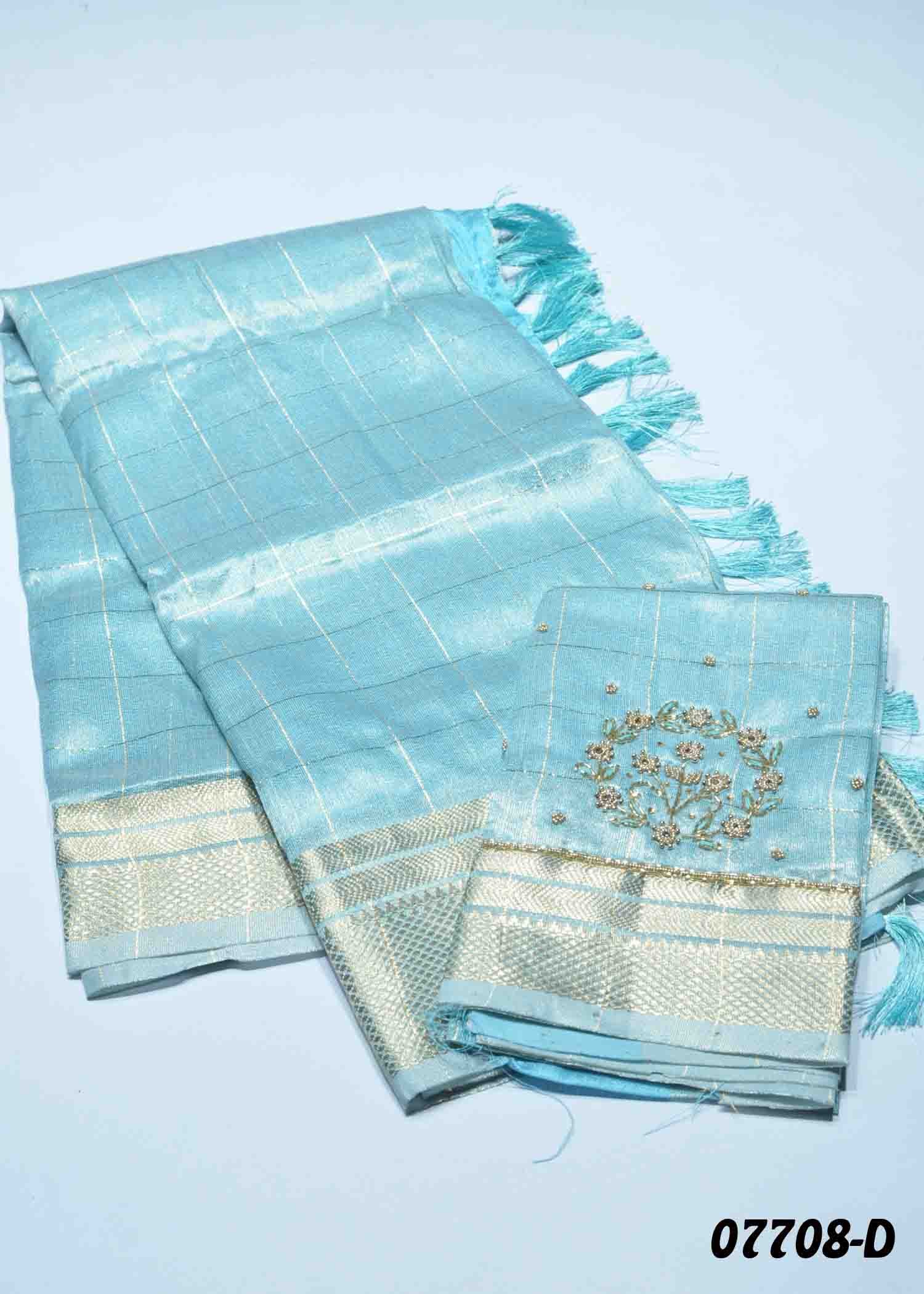 Oviya - 07708-D Cyan Color Excellent Tissue Saree CM1403919 (RR2B)