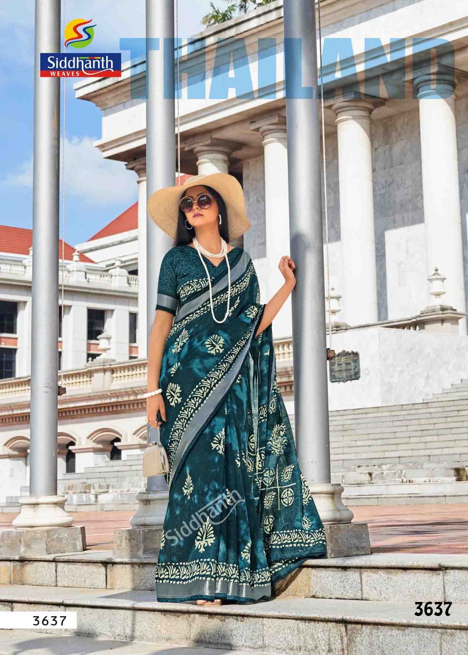 Siddhanth Breeza Print - 3637 AegeanBlue Color Trendy Fancy Cotton Saree CM1441651 (RR5E)