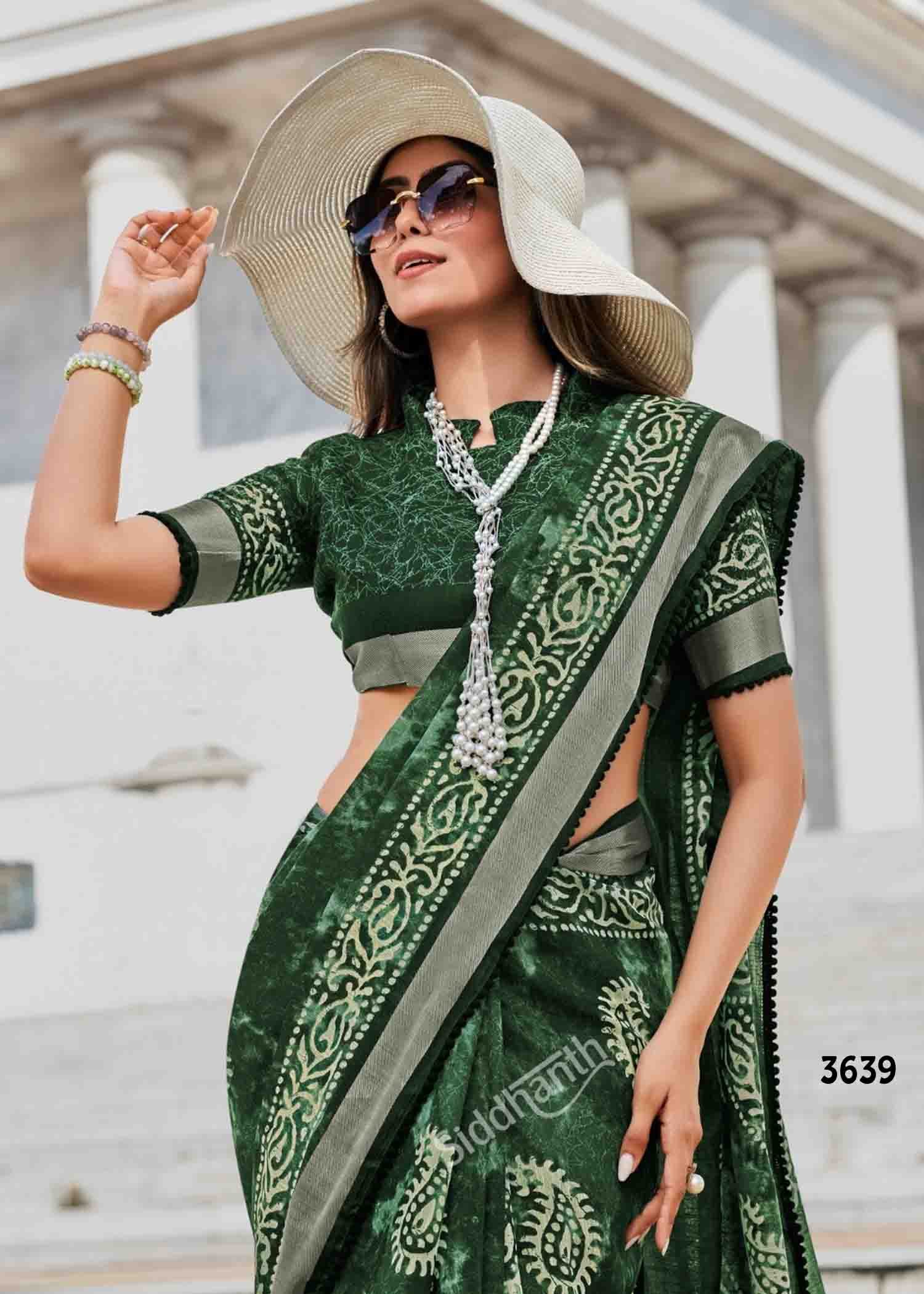 Siddhanth Breeza Print - 3639 Green Color Trendy Fancy Cotton Saree CM1441651 (RR5E)