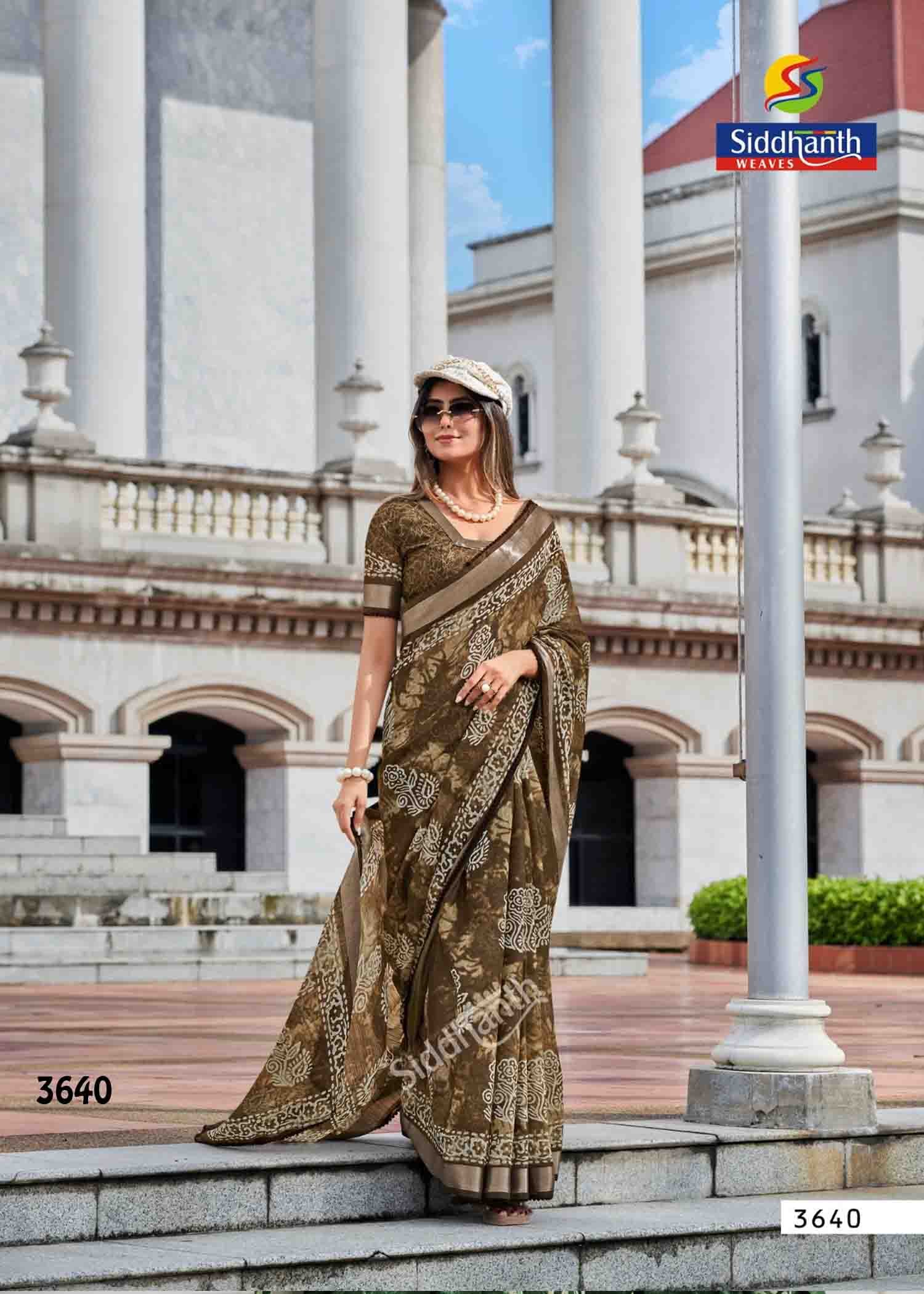 Siddhanth Breeza Print - 3640 Brown Color Trendy Fancy Cotton Saree CM1441651 (RR5E)