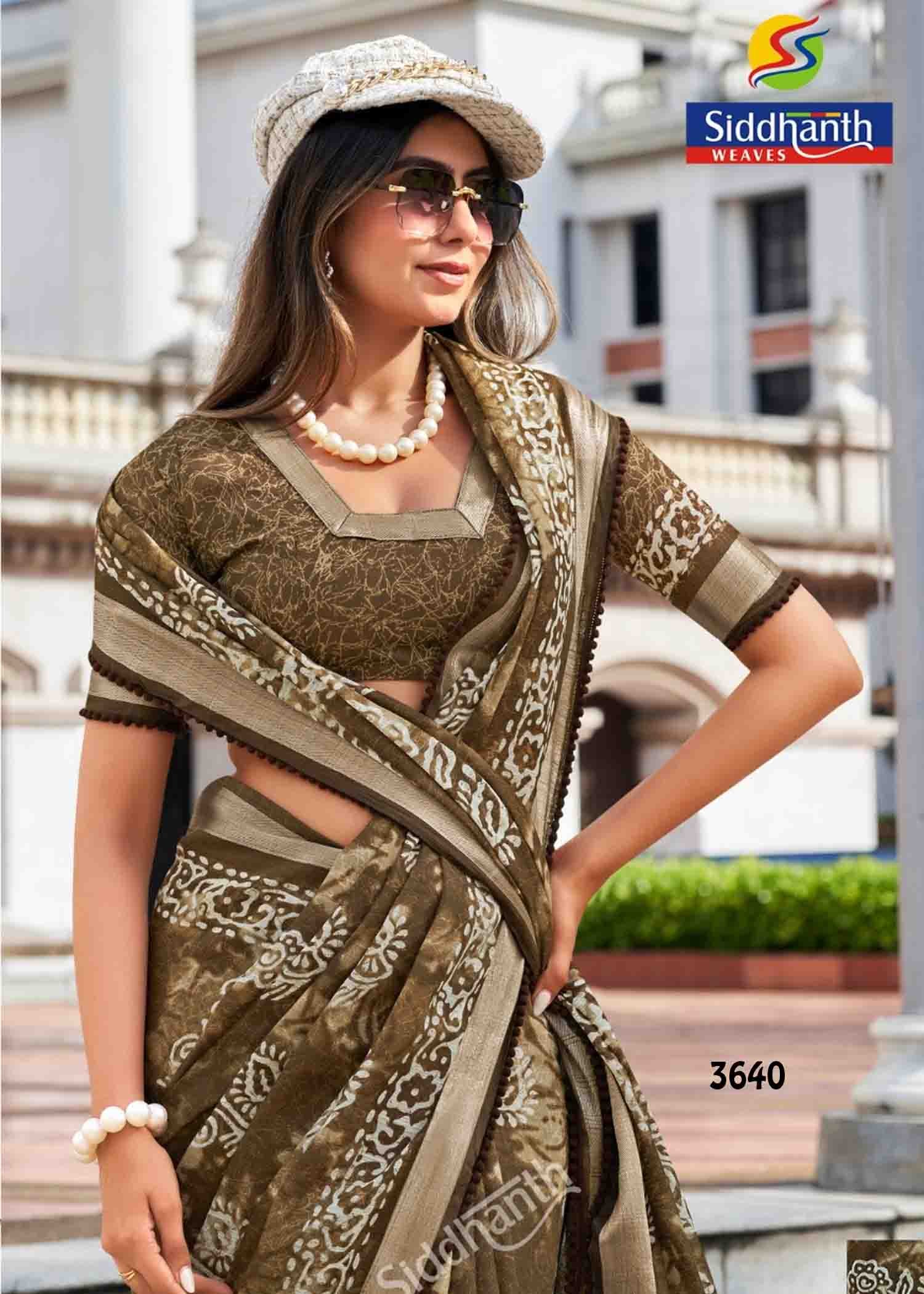 Siddhanth Breeza Print - 3640 Brown Color Trendy Fancy Cotton Saree CM1441651 (RR5E)