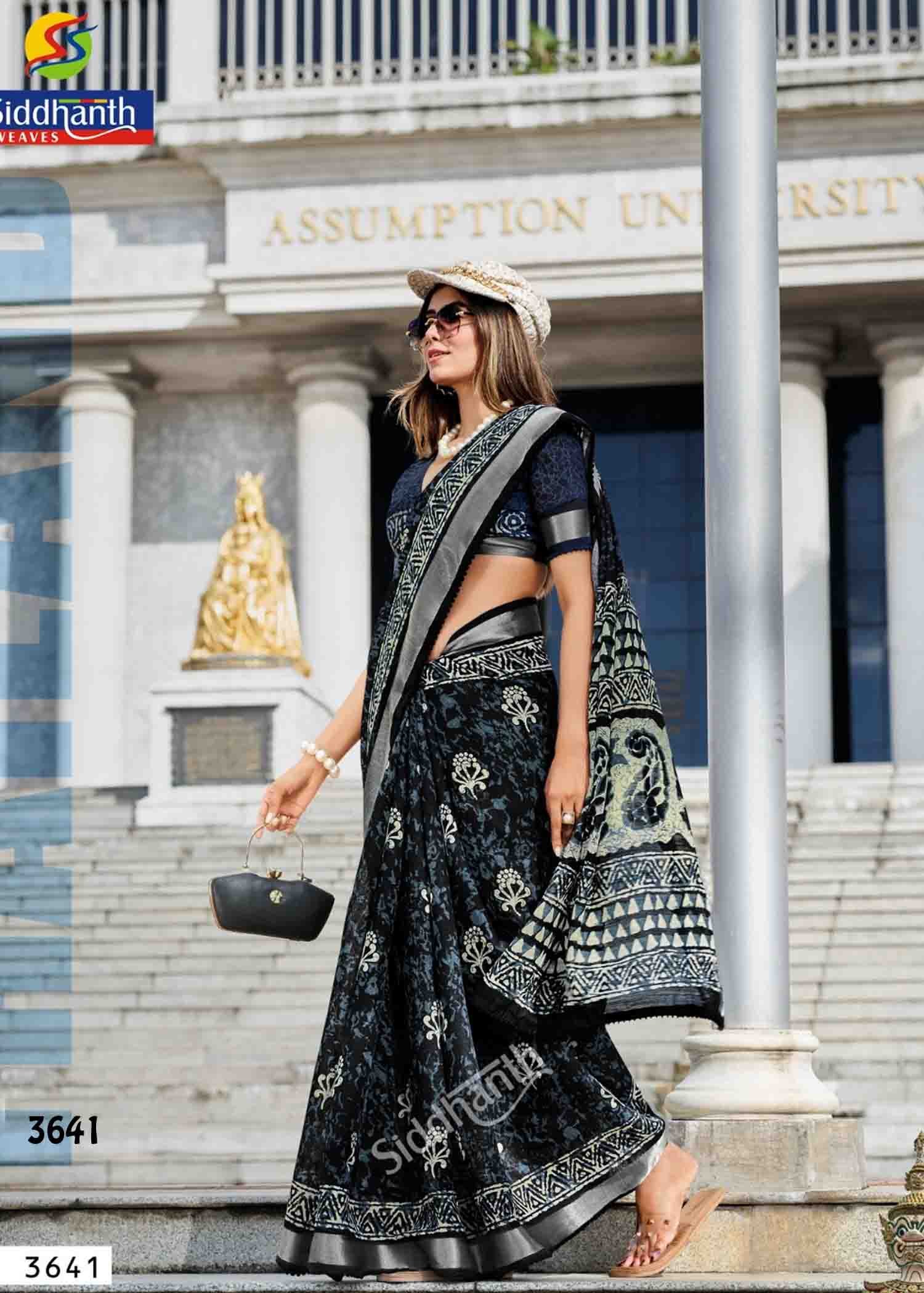 Siddhanth Breeza Print - 3641 Grey Color Trendy Fancy Cotton Saree CM1441651 (RR5E)