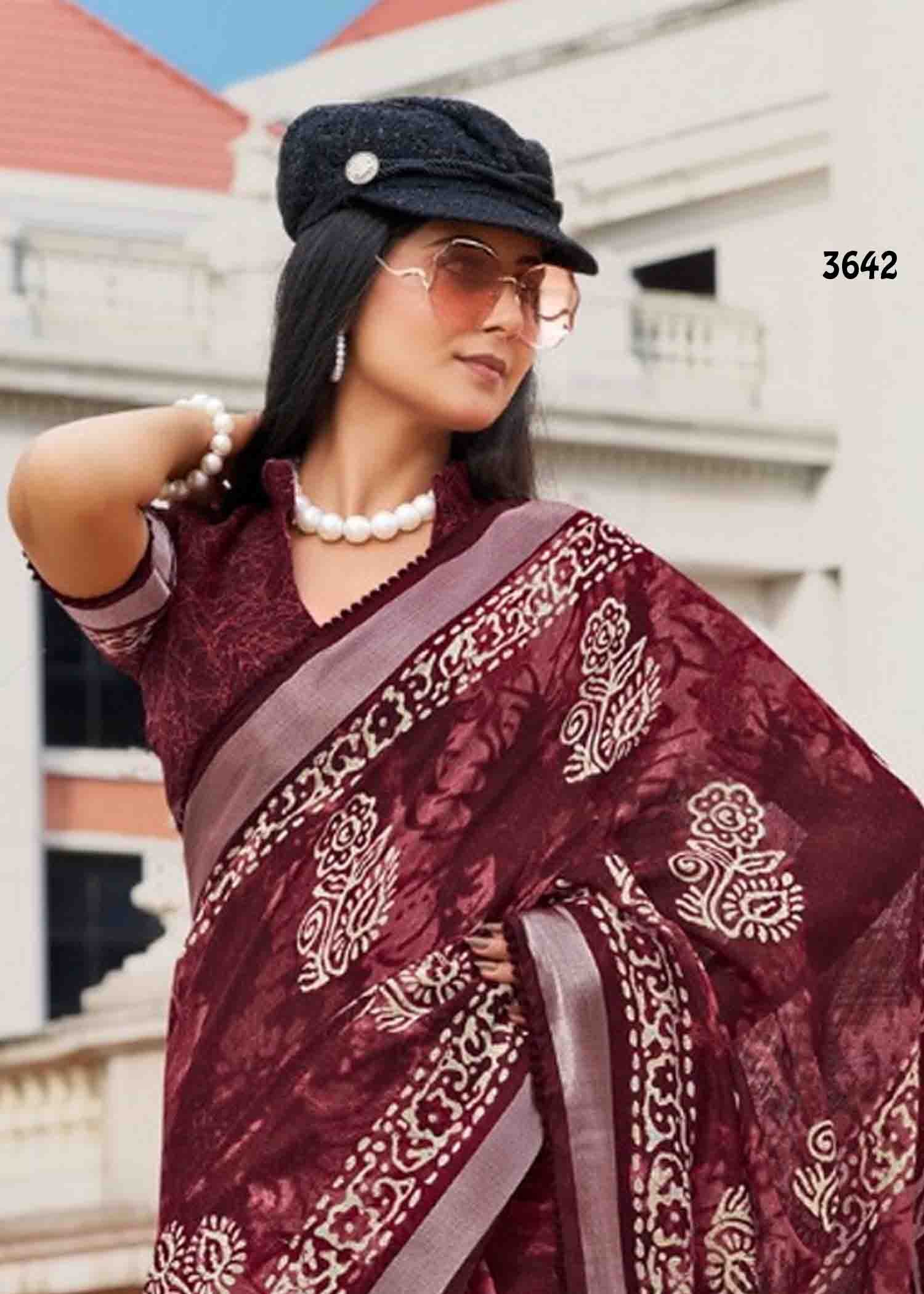 Siddhanth Breeza Print - 3642 Maroon Color Trendy Fancy Cotton Saree CM1441651 (RR5E)