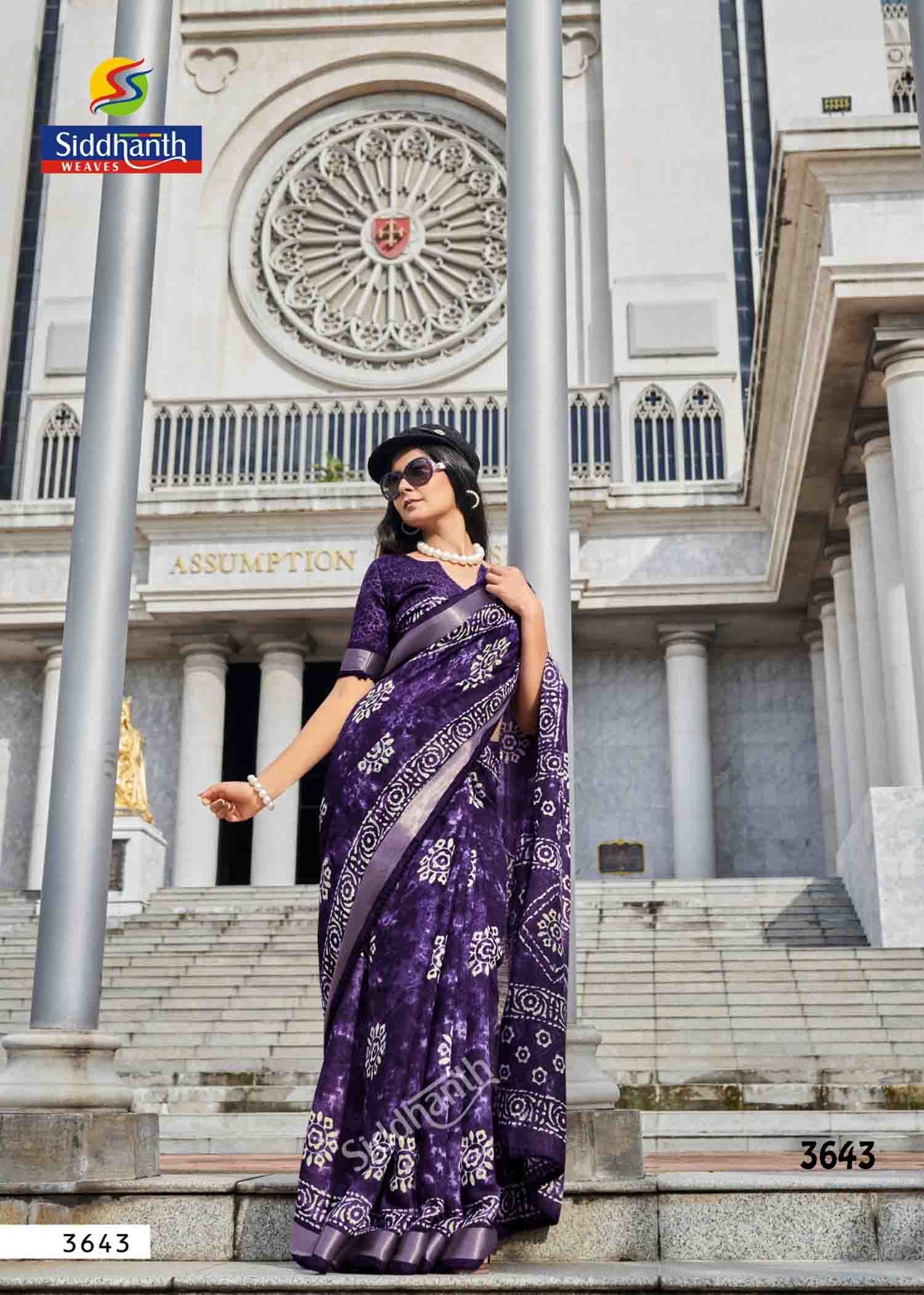 Siddhanth Breeza Print - 3643 Violet Color Trendy Fancy Cotton Saree CM1441651 (RR5E)
