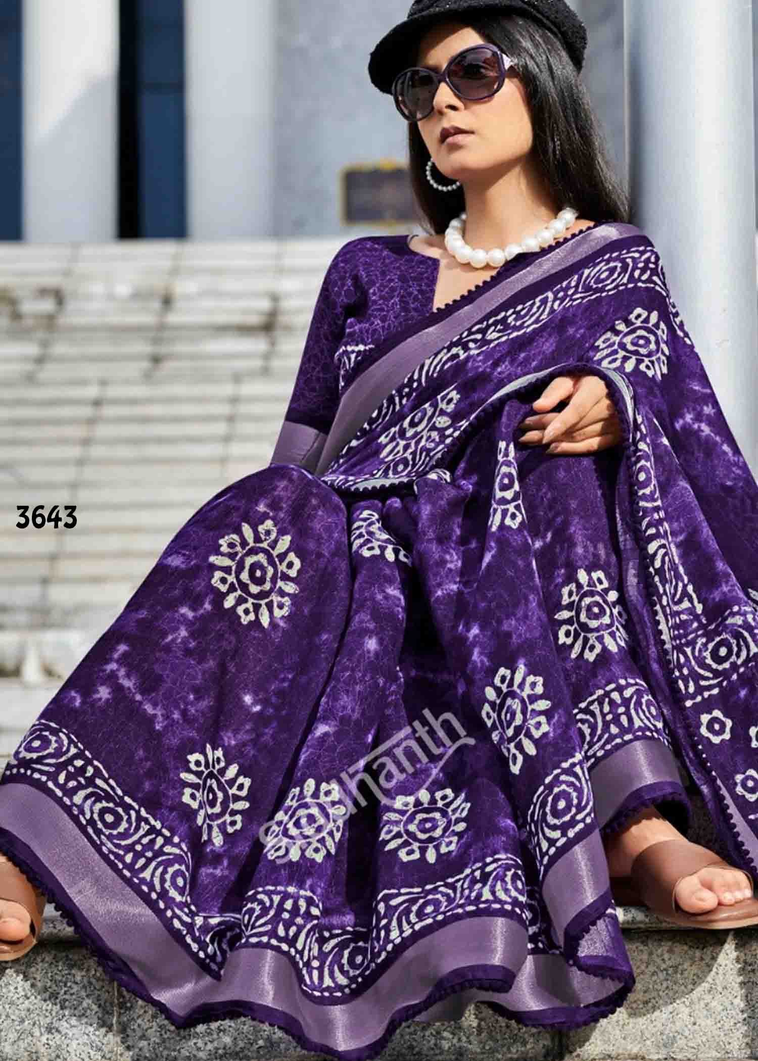 Siddhanth Breeza Print - 3643 Violet Color Trendy Fancy Cotton Saree CM1441651 (RR5E)