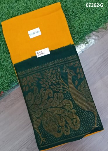 Amman - 07262-G  Dark Yellow Color Aadi Special Madurai Chungudi Cotton Saree CM1439739 (RR4E)