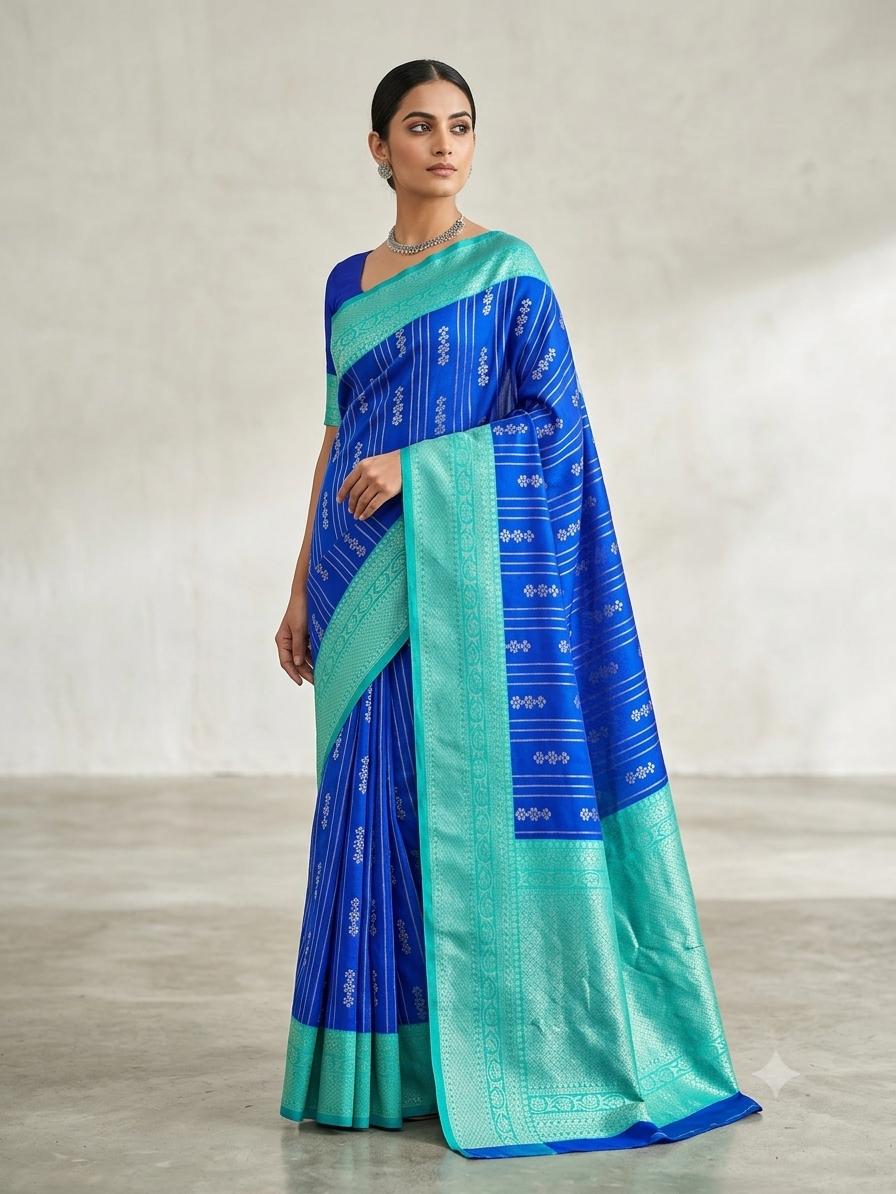 Kruba - 07500-B Blue Color Fancy Banaras saree CM1434492