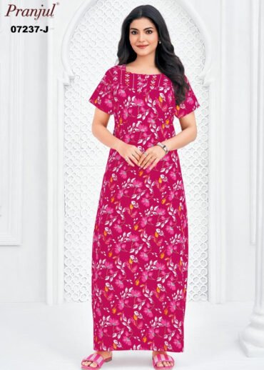 Zoya -07237-J  [XL]  Pink Color (Pranjul Brand) Cotton Readymade Pocket Nighty CM1426898 (RR6C)