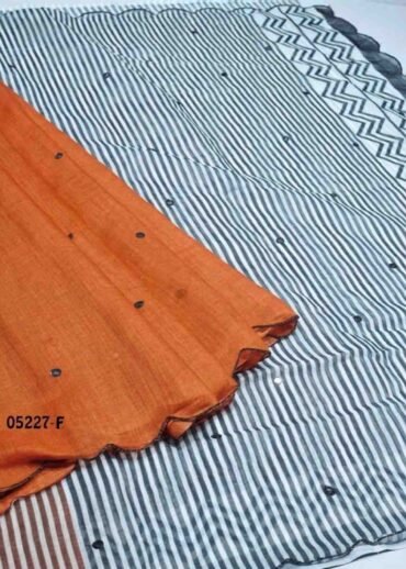 Thara - 05227-F  Orange Color Trendy Linen Cotton Saree CM1402245