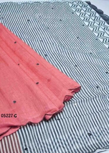 Thara - 05227-G  Peach Color Trendy Linen Cotton Saree CM1402245