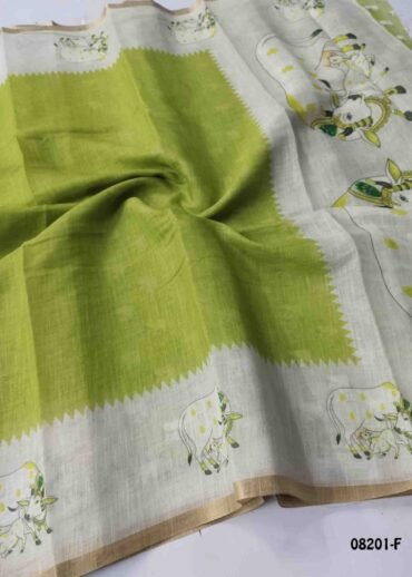 Tamil - 08201-F  Green Color Excellent Linen Cotton Saree CM1443576 (LR1C)