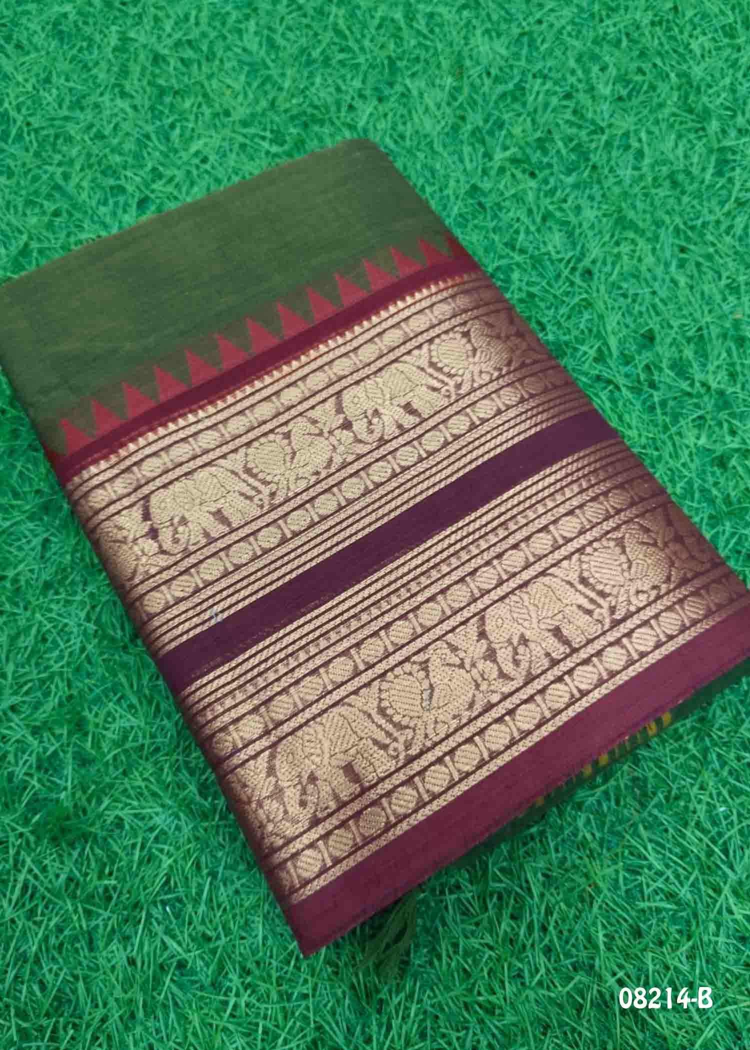 Meenakshi - 08214-B ArmyGreen Color Traditional Excellent Chettinad Cotton Saree CM1450257 (LR1B)