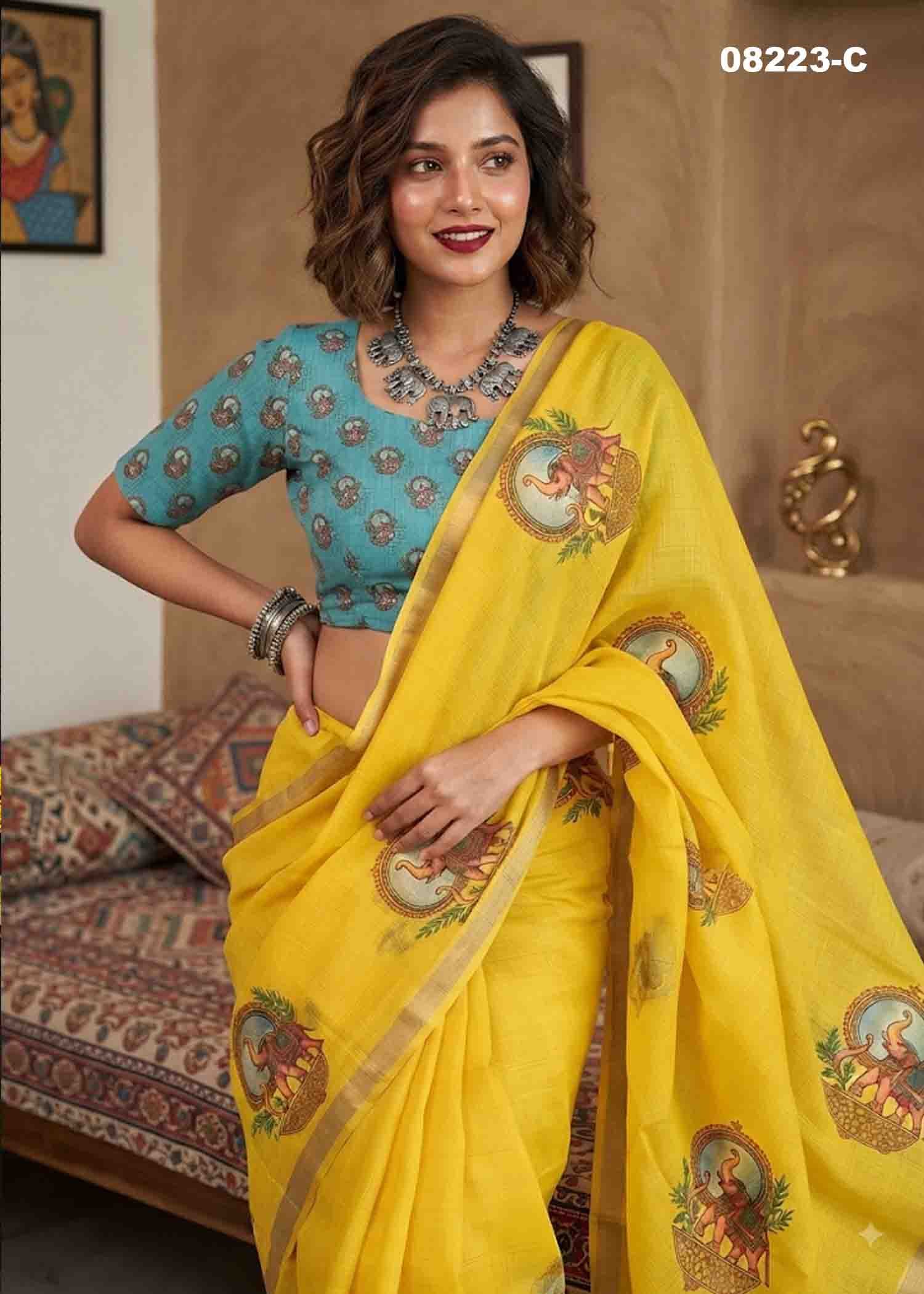 Shivangi - 08223-C Yellow Color Excellent Linen Saree CM1449312 (LR3C)