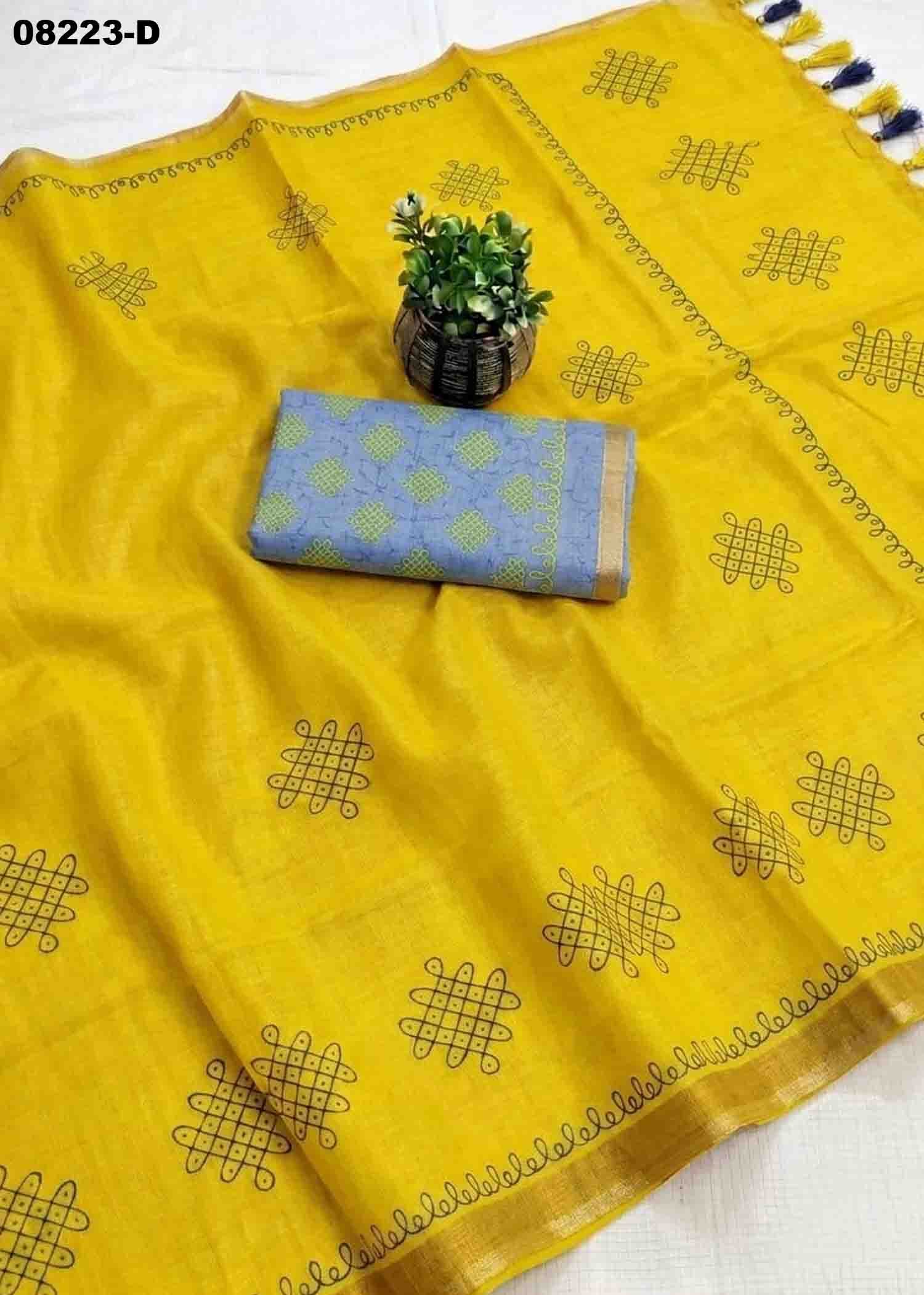 Shivangi - 08223-D Yellow Color Excellent Linen Saree CM1449312 (LR3C)