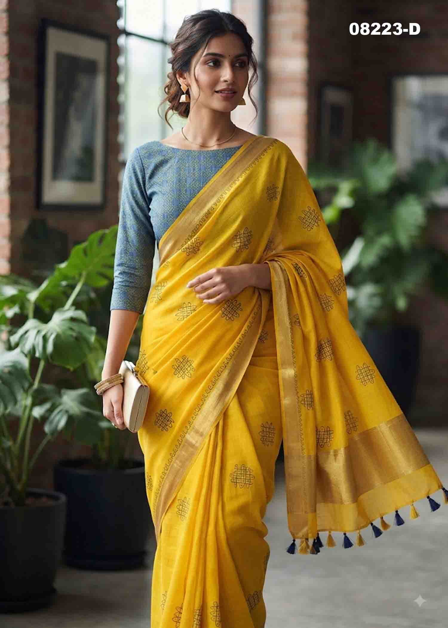Shivangi - 08223-D Yellow Color Excellent Linen Saree CM1449312 (LR3C)