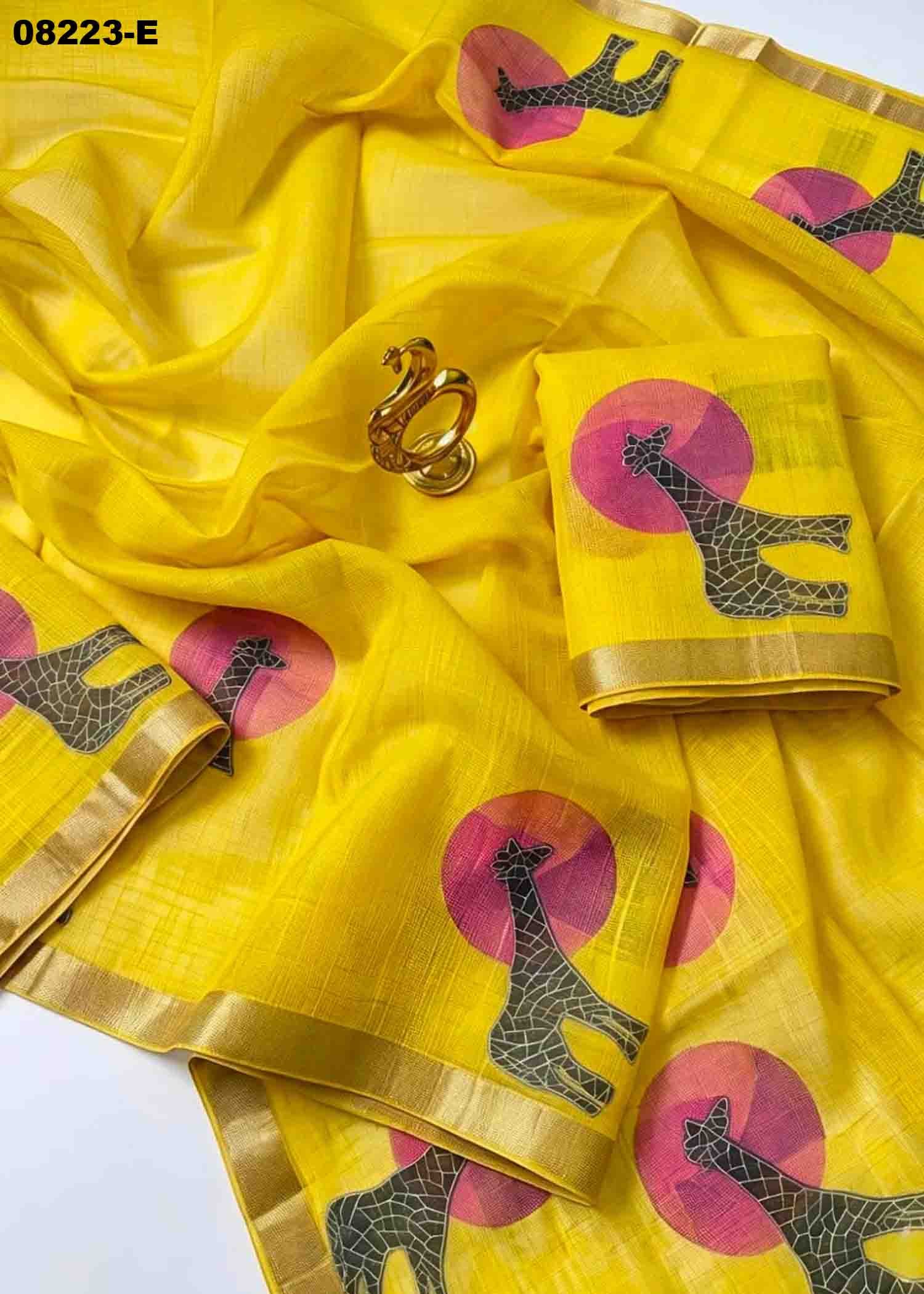 Shivangi - 08223-E Yellow Color Excellent Linen Saree CM1449312 (LR3C)