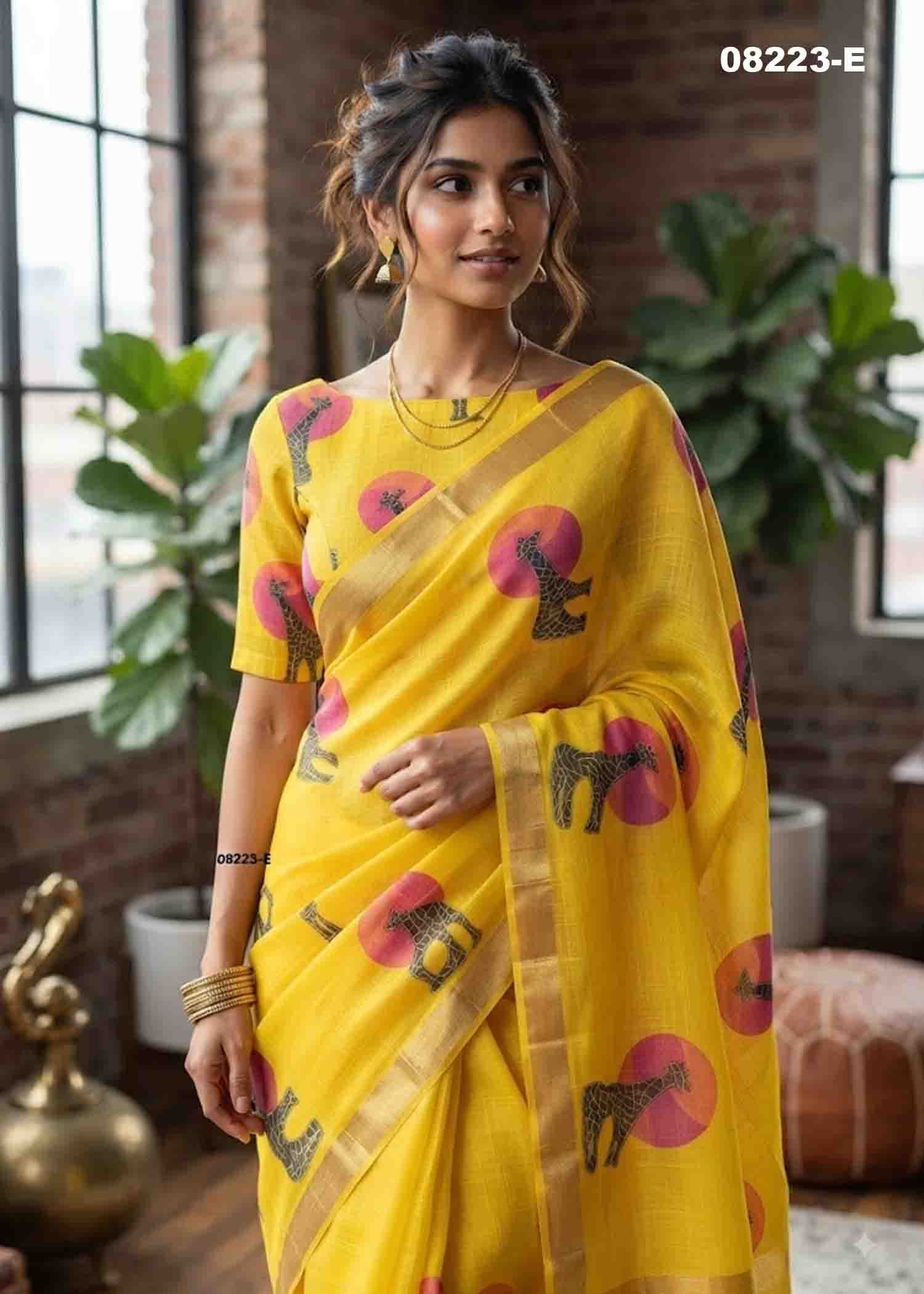 Shivangi - 08223-E Yellow Color Excellent Linen Saree CM1449312 (LR3C)