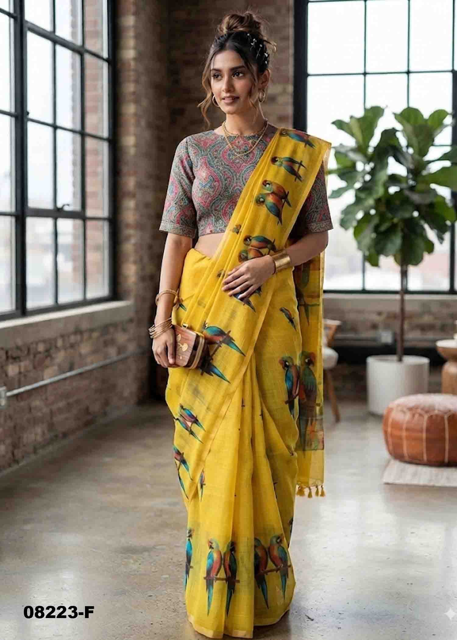 Shivangi - 08223-F Yellow Color Excellent Linen Saree CM1449312 (LR3C)