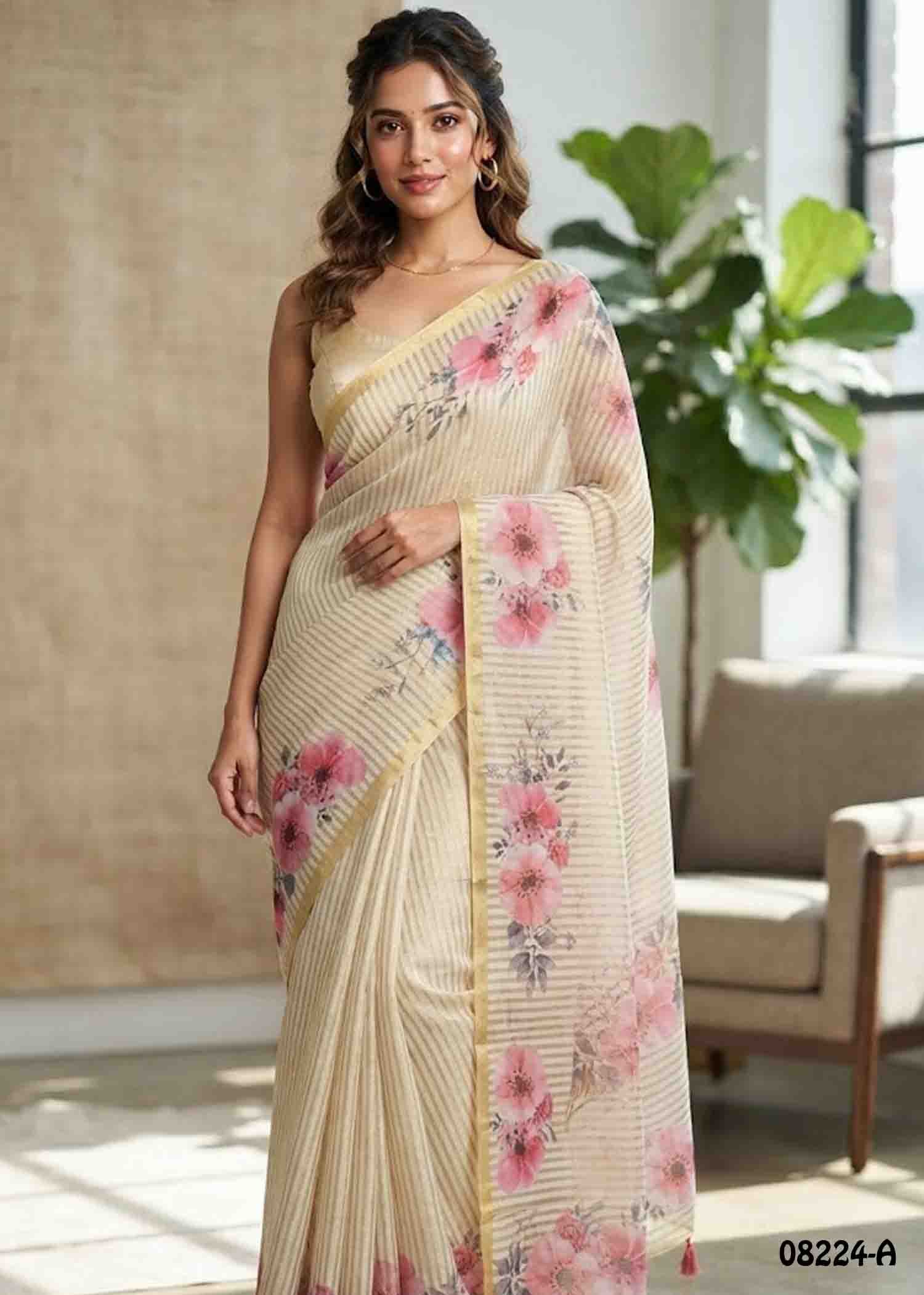 Thoosika - 08224-A Yellow Color Trendy Linen Saree CM1445882 (LR4C)