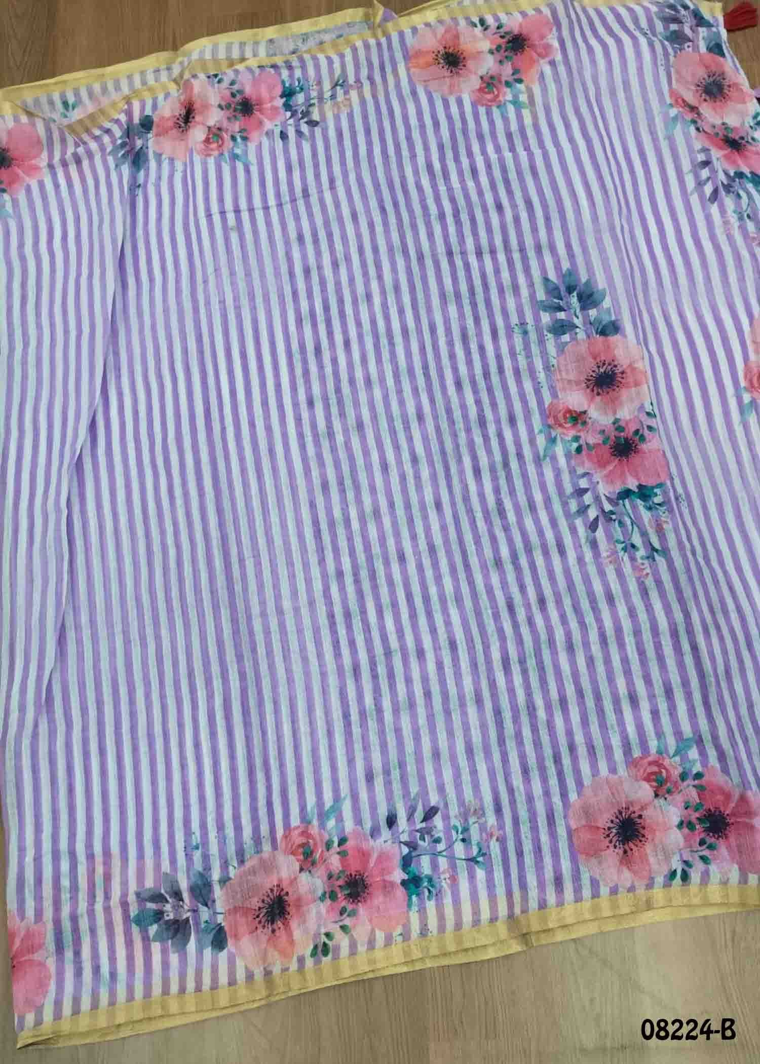 Thoosika - 08224-B Lavender Color Trendy Linen Saree CM1445882 (LR4C)