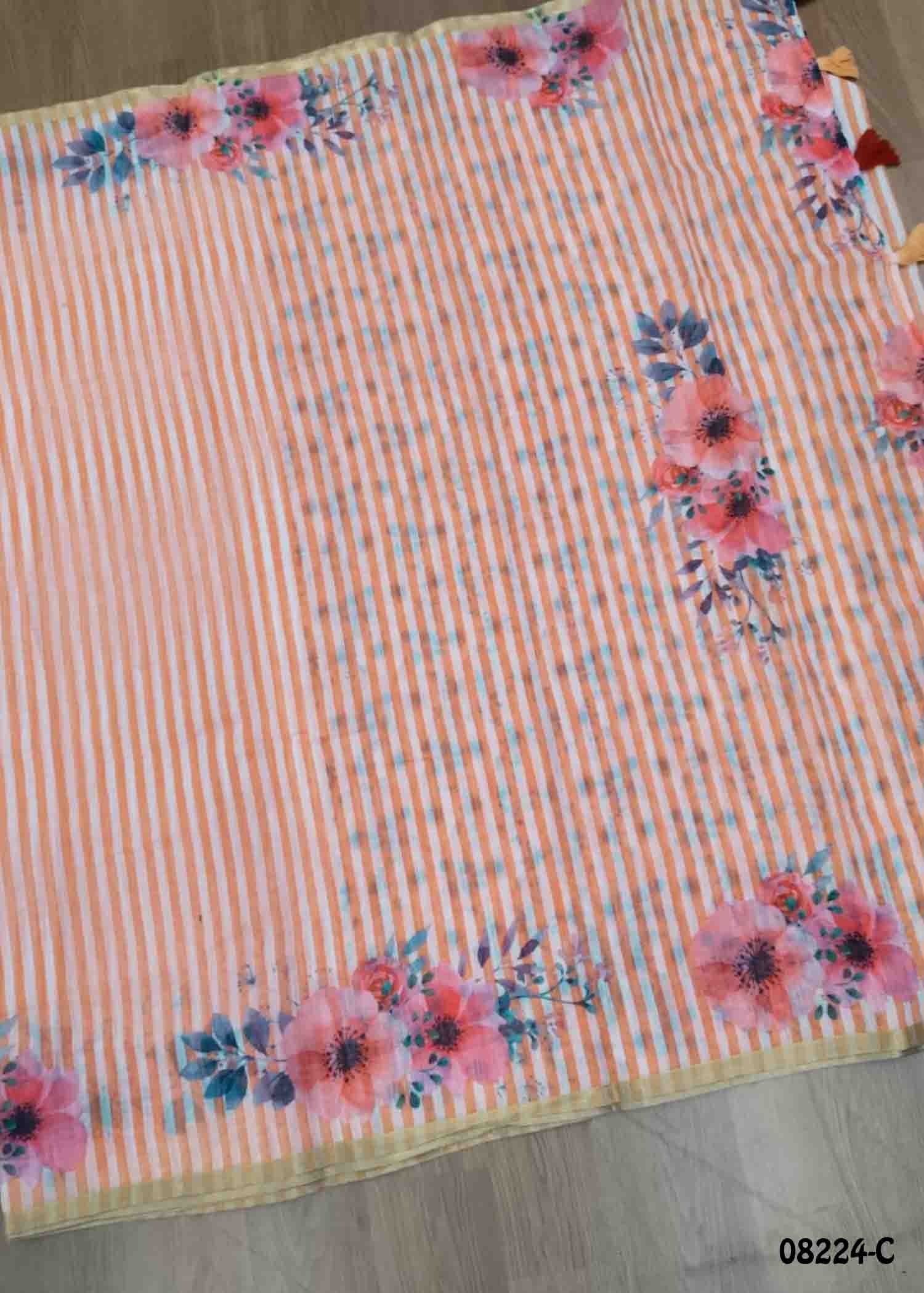 Thoosika - 08224-C Orange Color Trendy Linen Saree CM1445882 (LR4C)